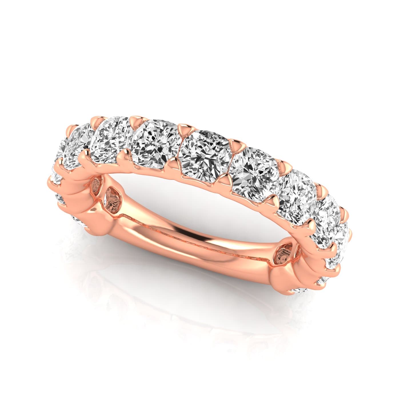 3/4 Spread Cushion Diamond Wedding Band (4.29 ct. tw.), On hand view in rose gold