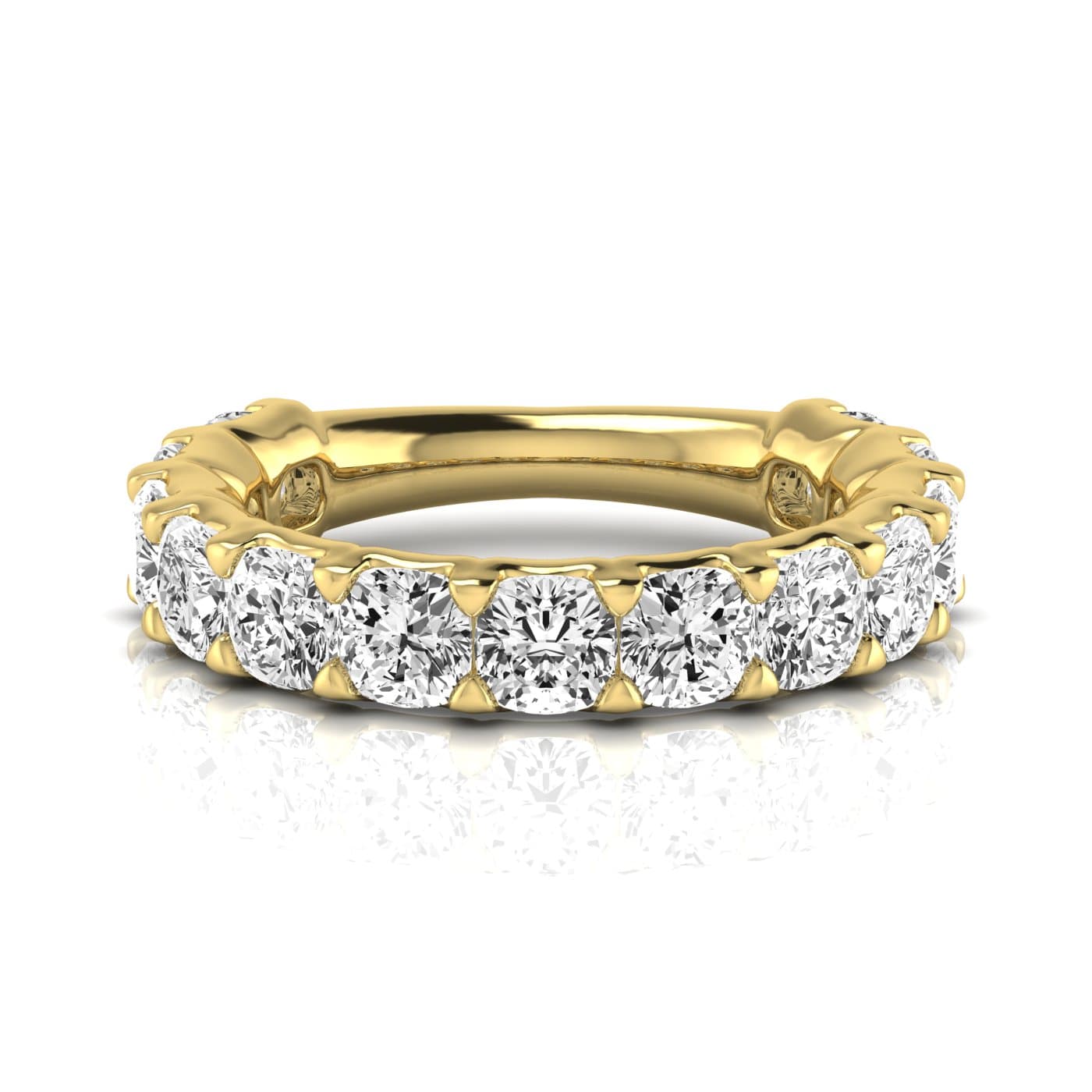 3/4 Spread Cushion Diamond Wedding Band (4.29 ct. tw.), Side view in yellow gold