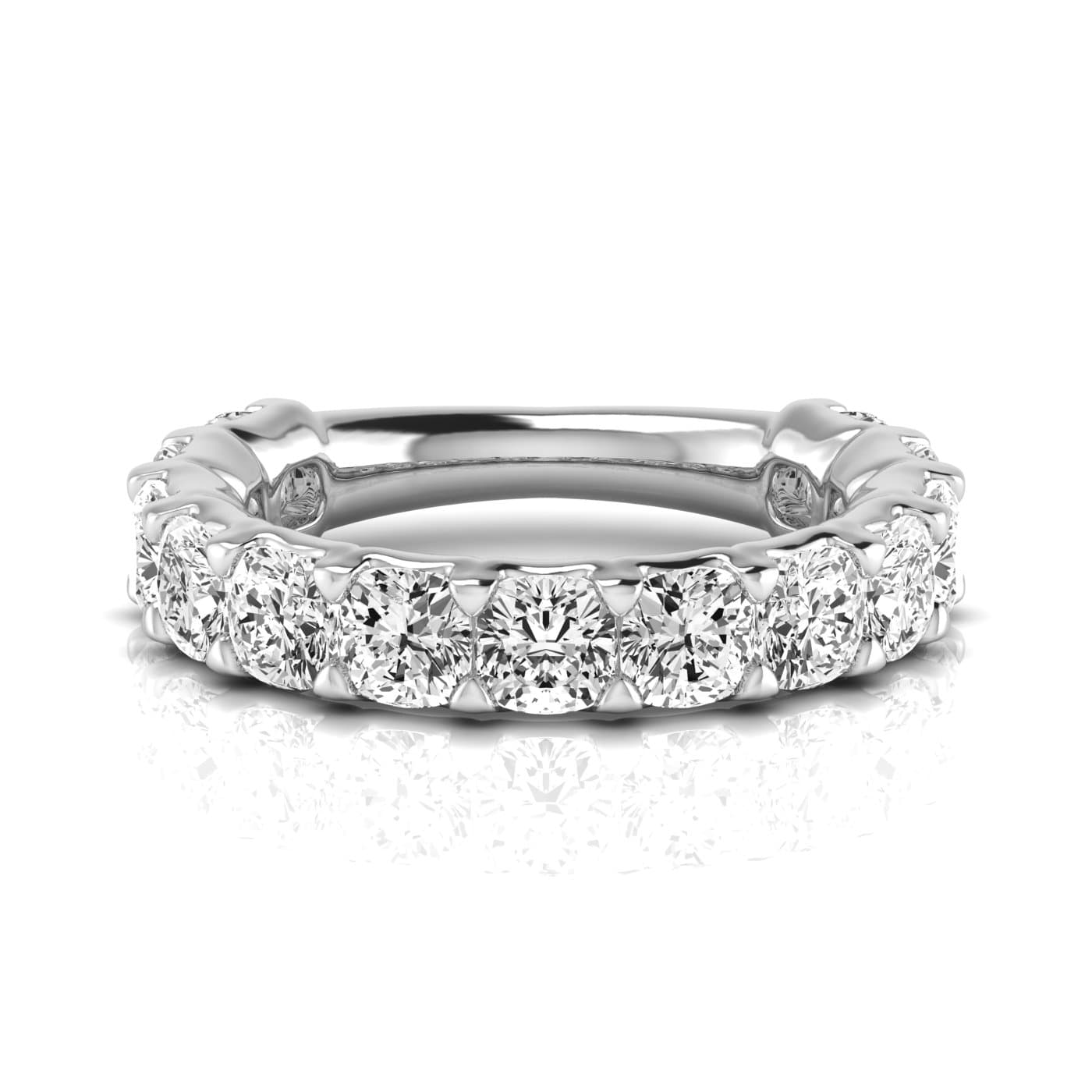 3/4 Spread Cushion Diamond Wedding Band (4.29 ct. tw.), Side view in white gold or platinum