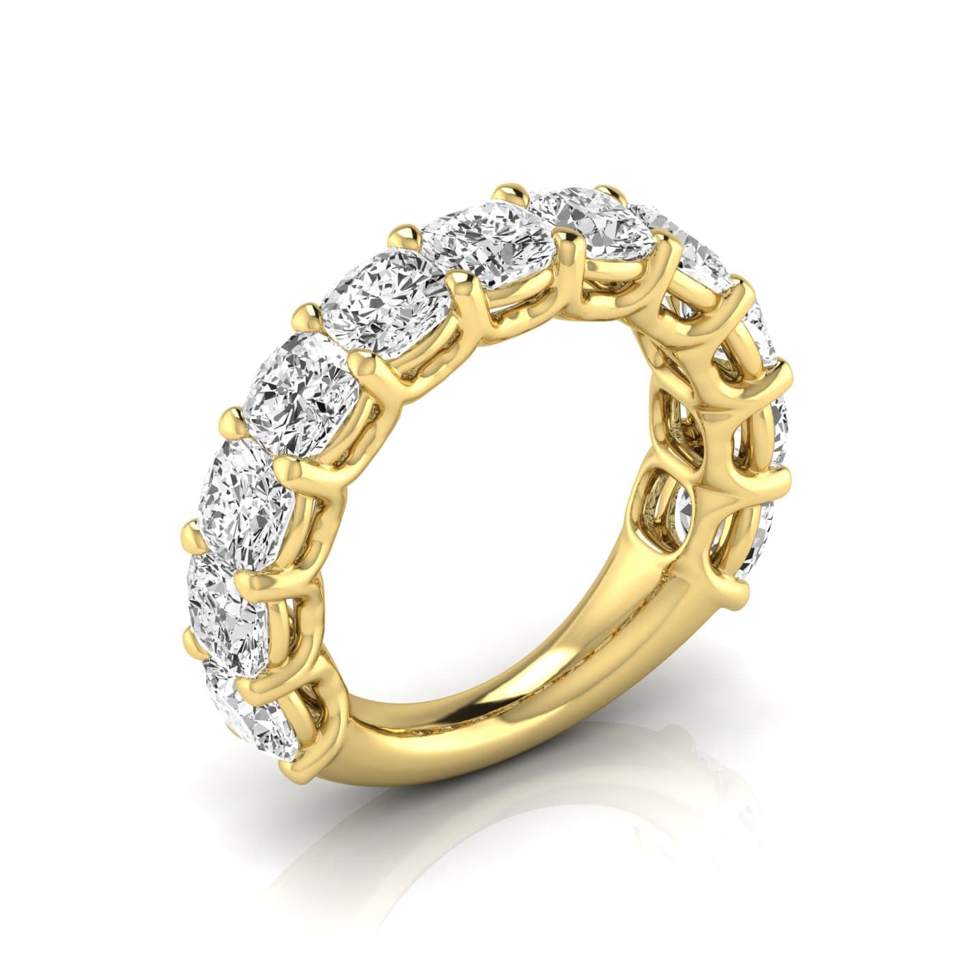 3/4 Spread Cushion Diamond Wedding Band (5 1/2 ct. tw.), Front view in yellow gold