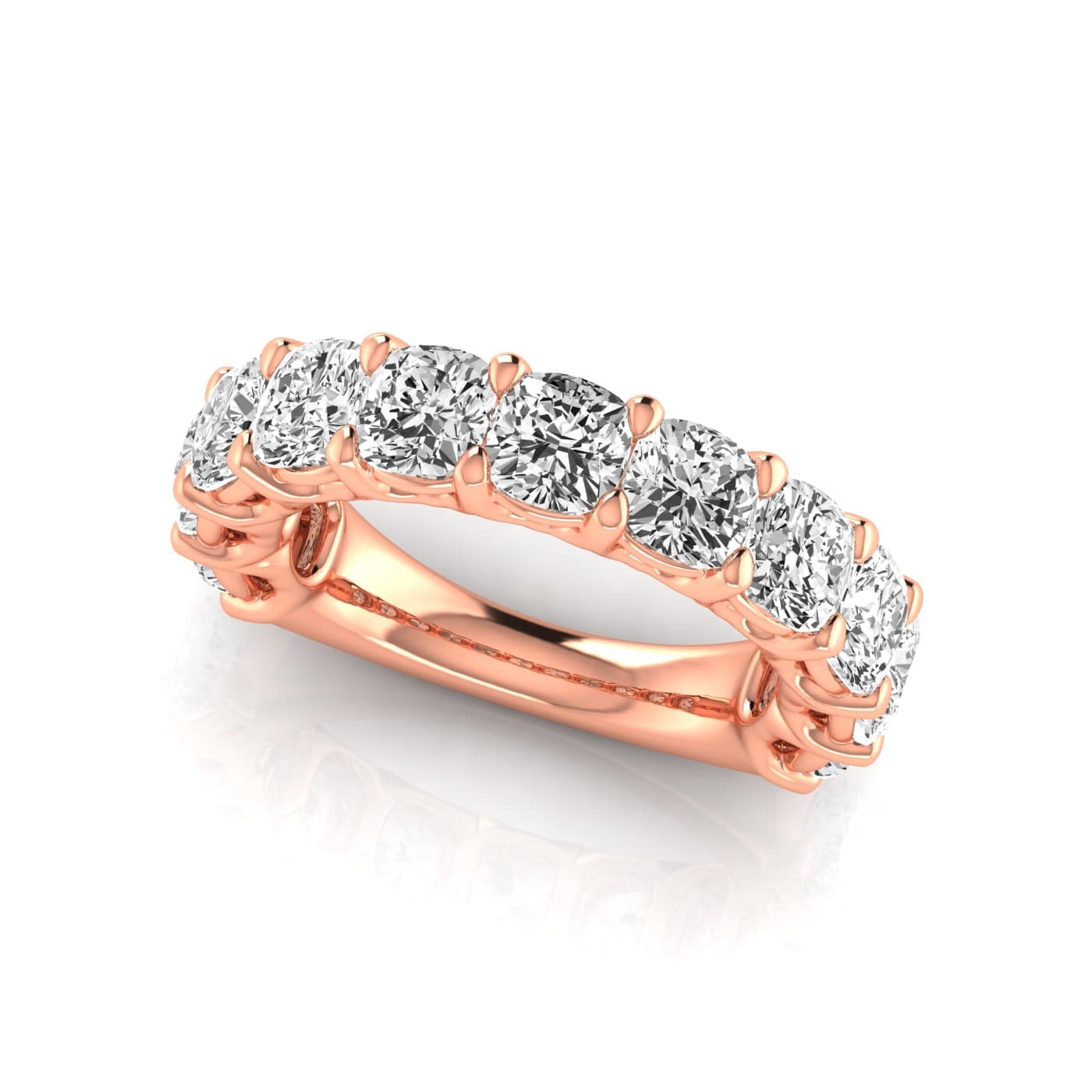 3/4 Spread Cushion Diamond Wedding Band (5 1/2 ct. tw.), On hand view in rose gold