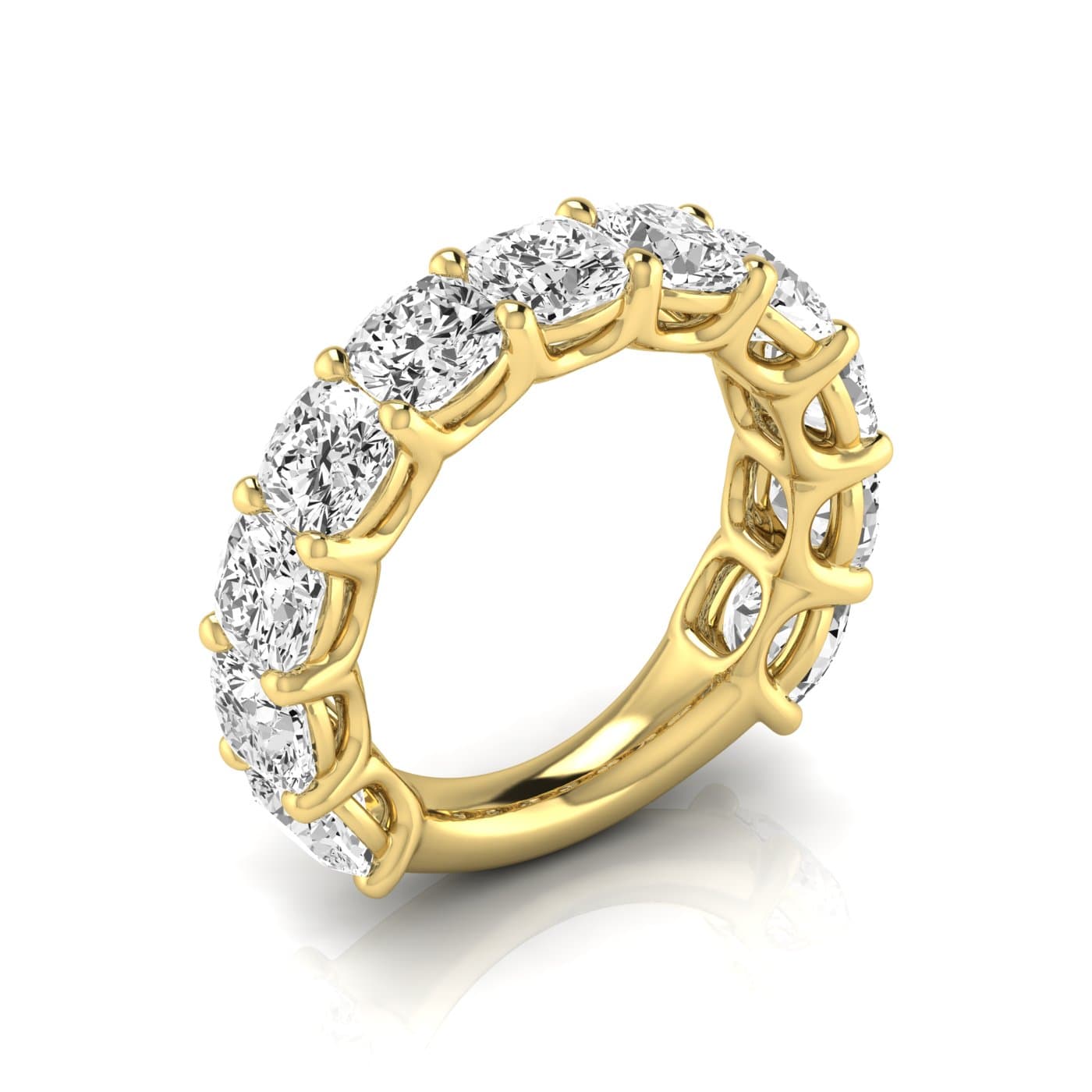 3/4 Spread Cushion Diamond Wedding Band (8 1/4 ct. tw.), Front view in yellow gold