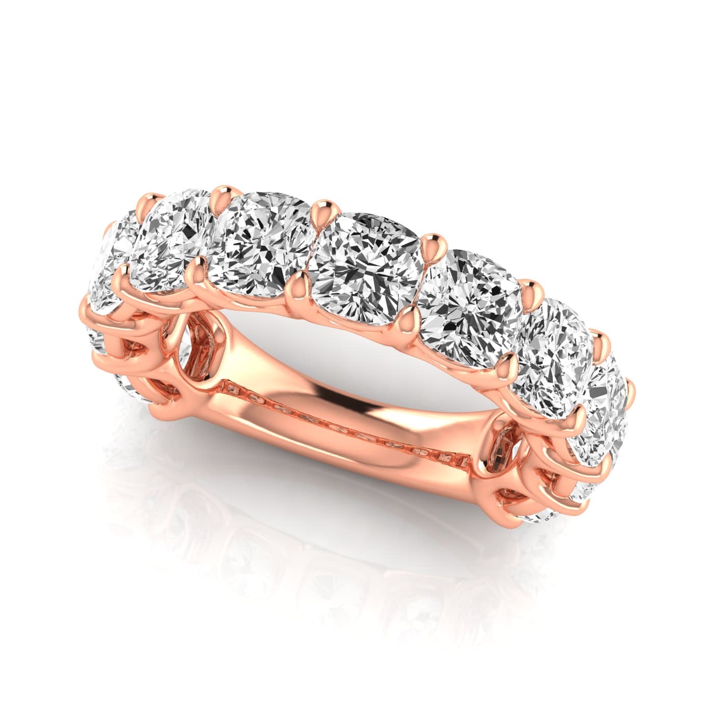3/4 Spread Cushion Diamond Wedding Band (8 1/4 ct. tw.), On hand view in rose gold