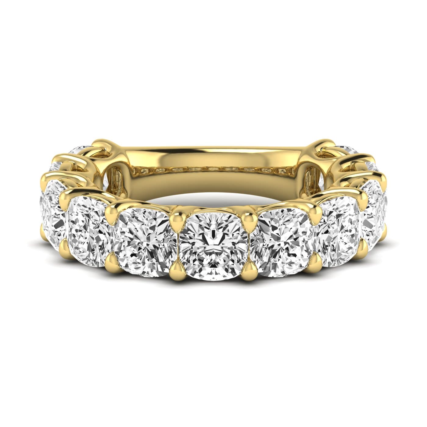 3/4 Spread Cushion Diamond Wedding Band (8 1/4 ct. tw.), Side view in yellow gold