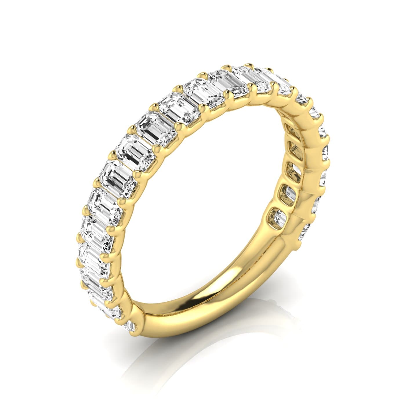 3/4 Spread Emerald Diamond Wedding Band (1 7/8 ct. tw.), Front view in yellow gold
