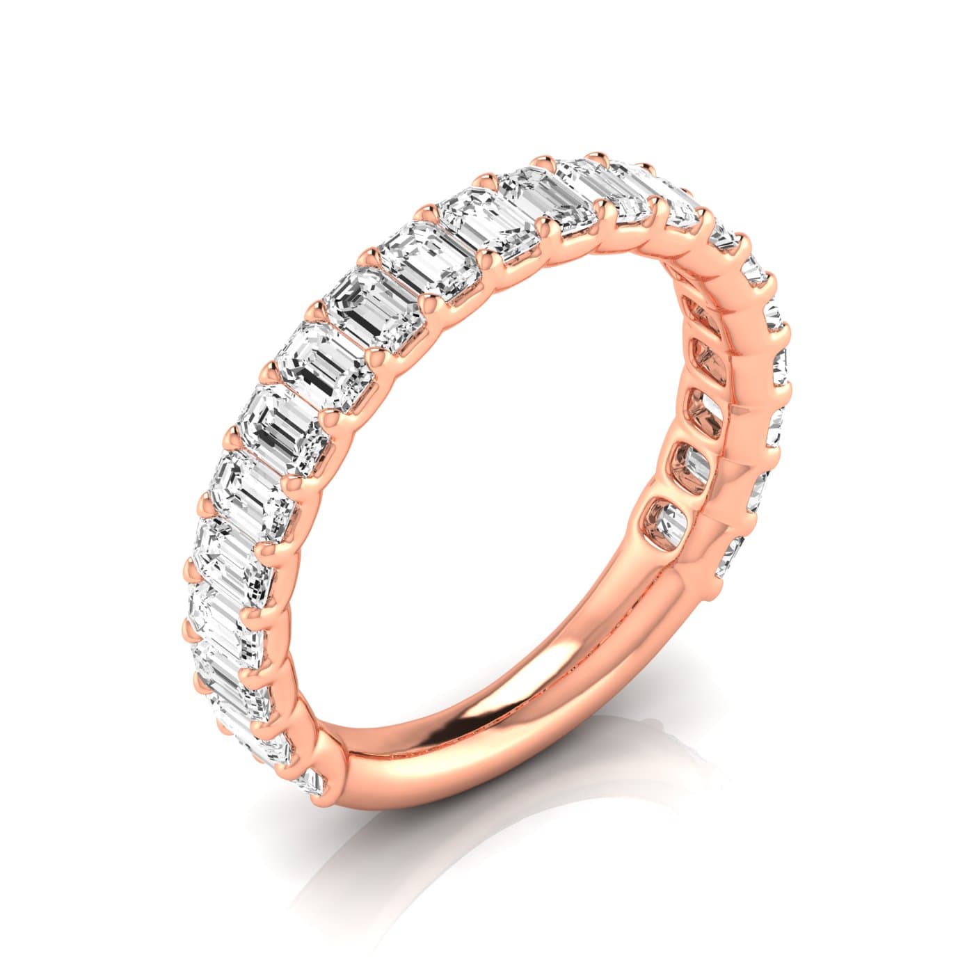 3/4 Spread Emerald Diamond Wedding Band (1 7/8 ct. tw.), Front view in rose gold