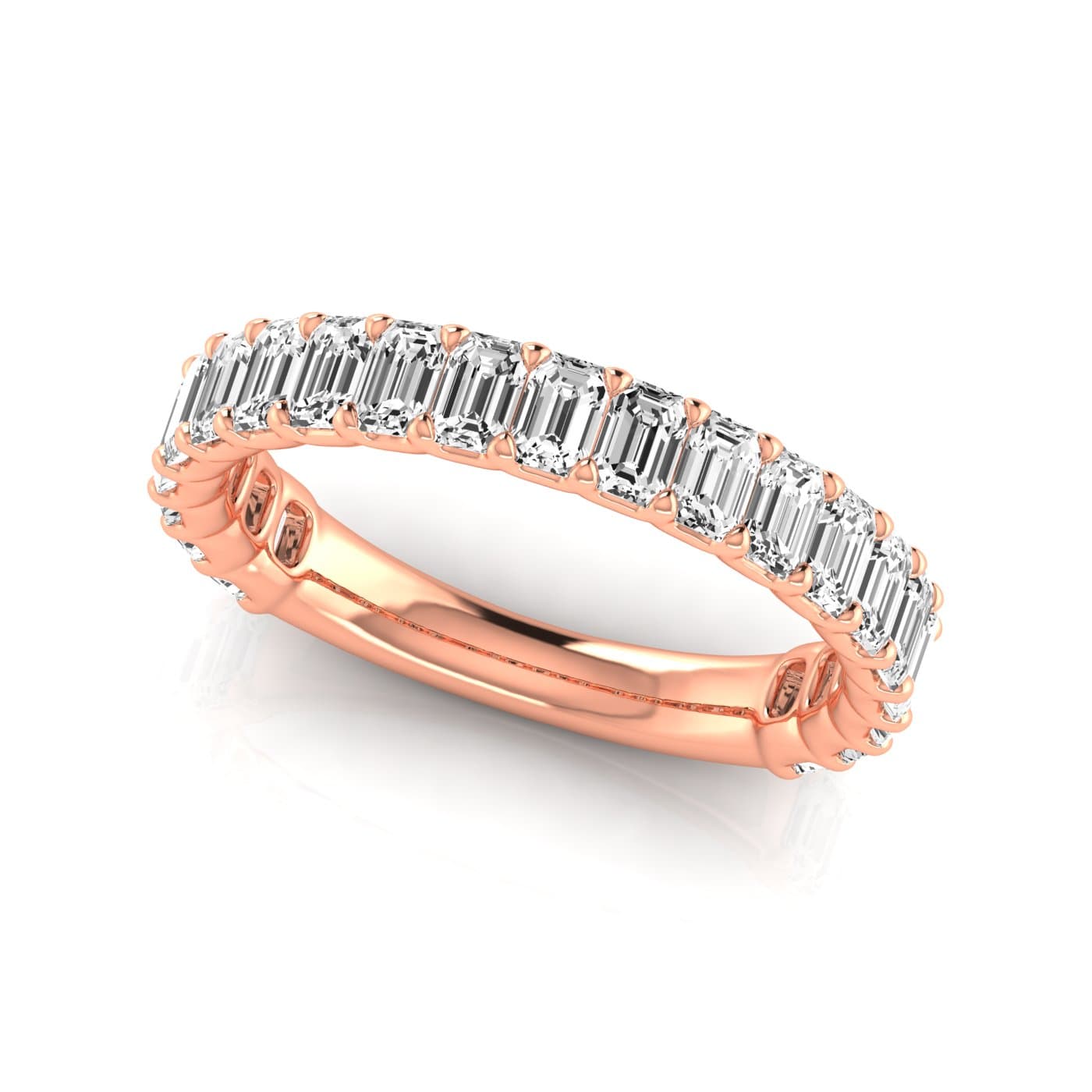 3/4 Spread Emerald Diamond Wedding Band (1 7/8 ct. tw.), On hand view in rose gold