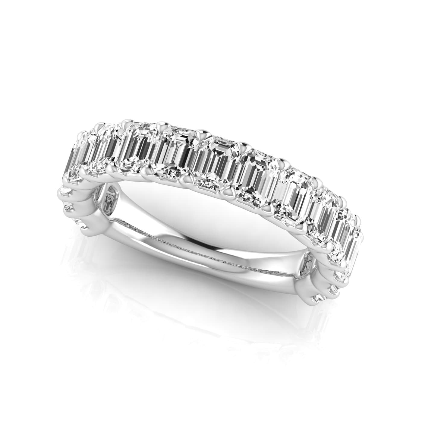 3/4 Spread Emerald Diamond Wedding Band (3 3/4 ct. tw.), On hand view in white gold or platinum