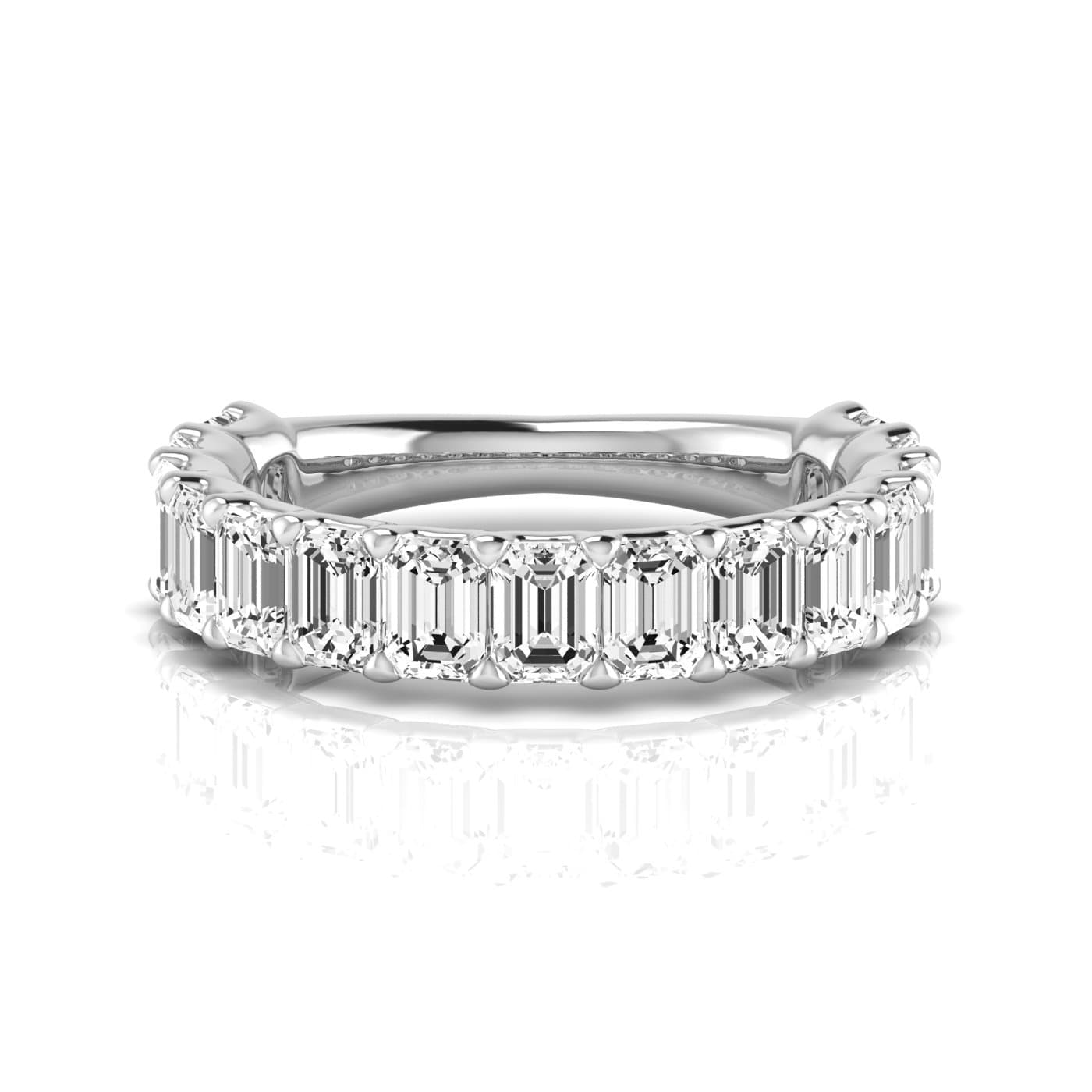 3/4 Spread Emerald Diamond Wedding Band (3 3/4 ct. tw.), Side view in white gold or platinum