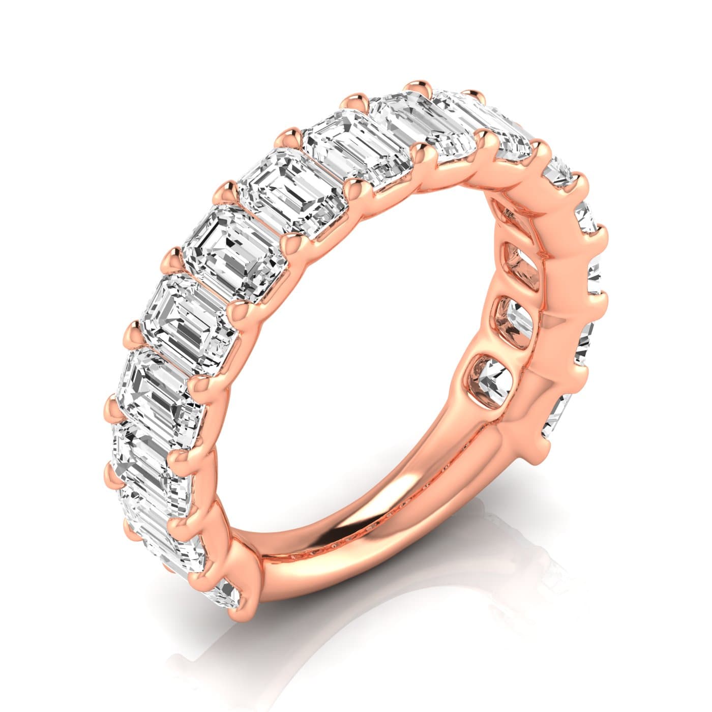 3/4 Spread Emerald Diamond Wedding Band (4.95 ct. tw.), Front view in rose gold