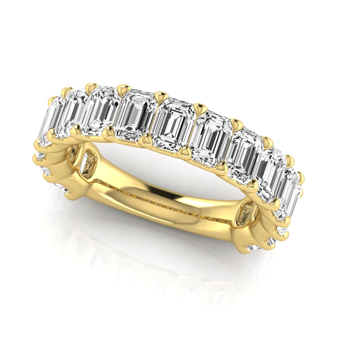 3/4 Spread Emerald Diamond Wedding Band (4.95 ct. tw.), On hand view in yellow gold