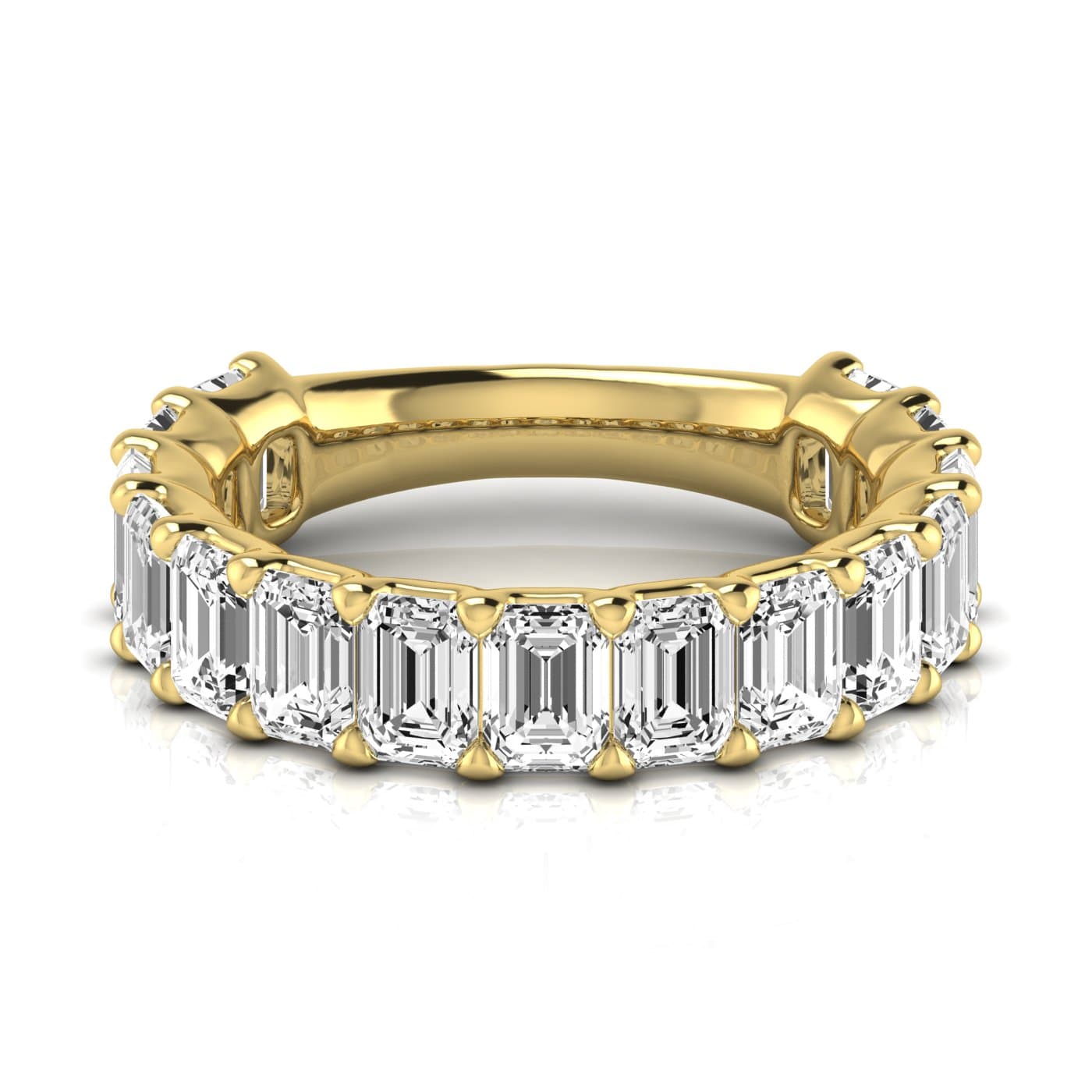 3/4 Spread Emerald Diamond Wedding Band (4.95 ct. tw.), Side view in yellow gold