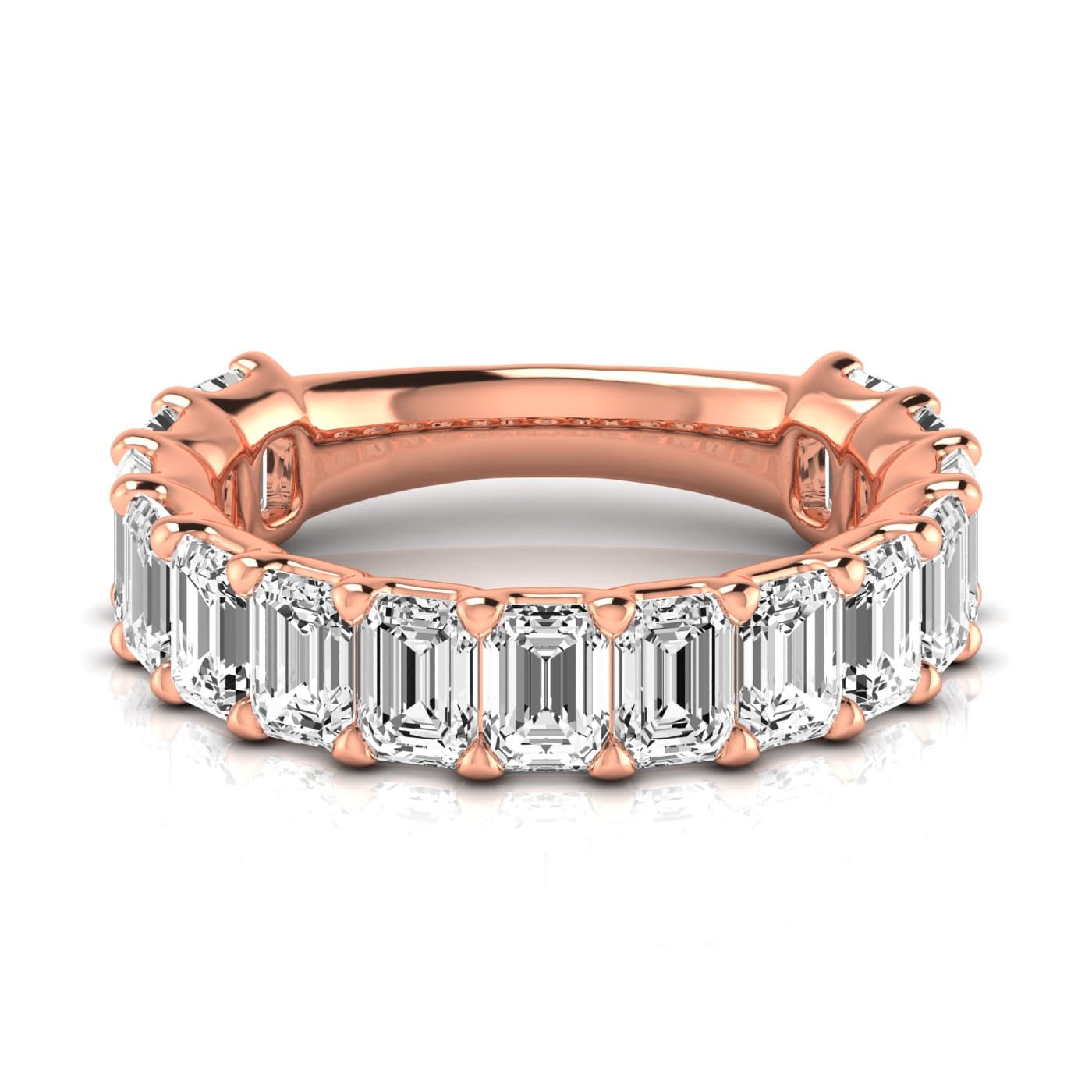 3/4 Spread Emerald Diamond Wedding Band (4.95 ct. tw.), Side view in rose gold
