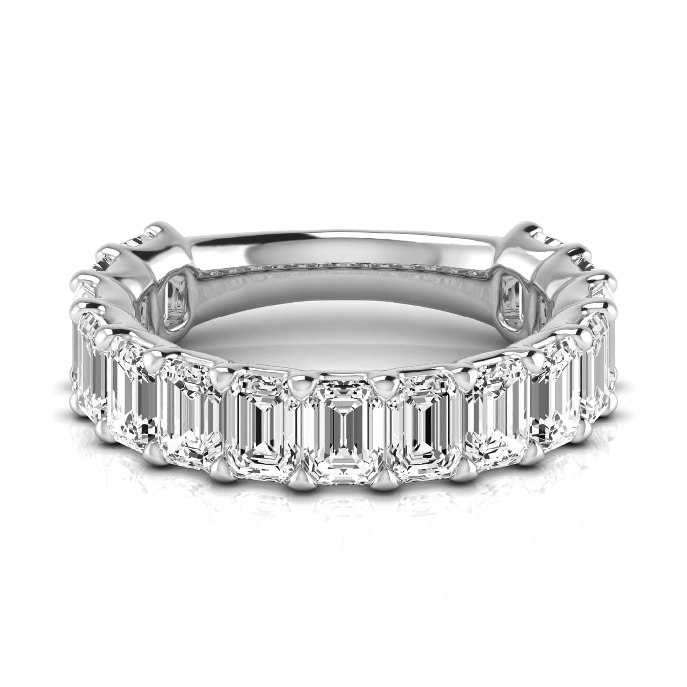 3/4 Spread Emerald Diamond Wedding Band (4.95 ct. tw.), Side view in white gold or platinum