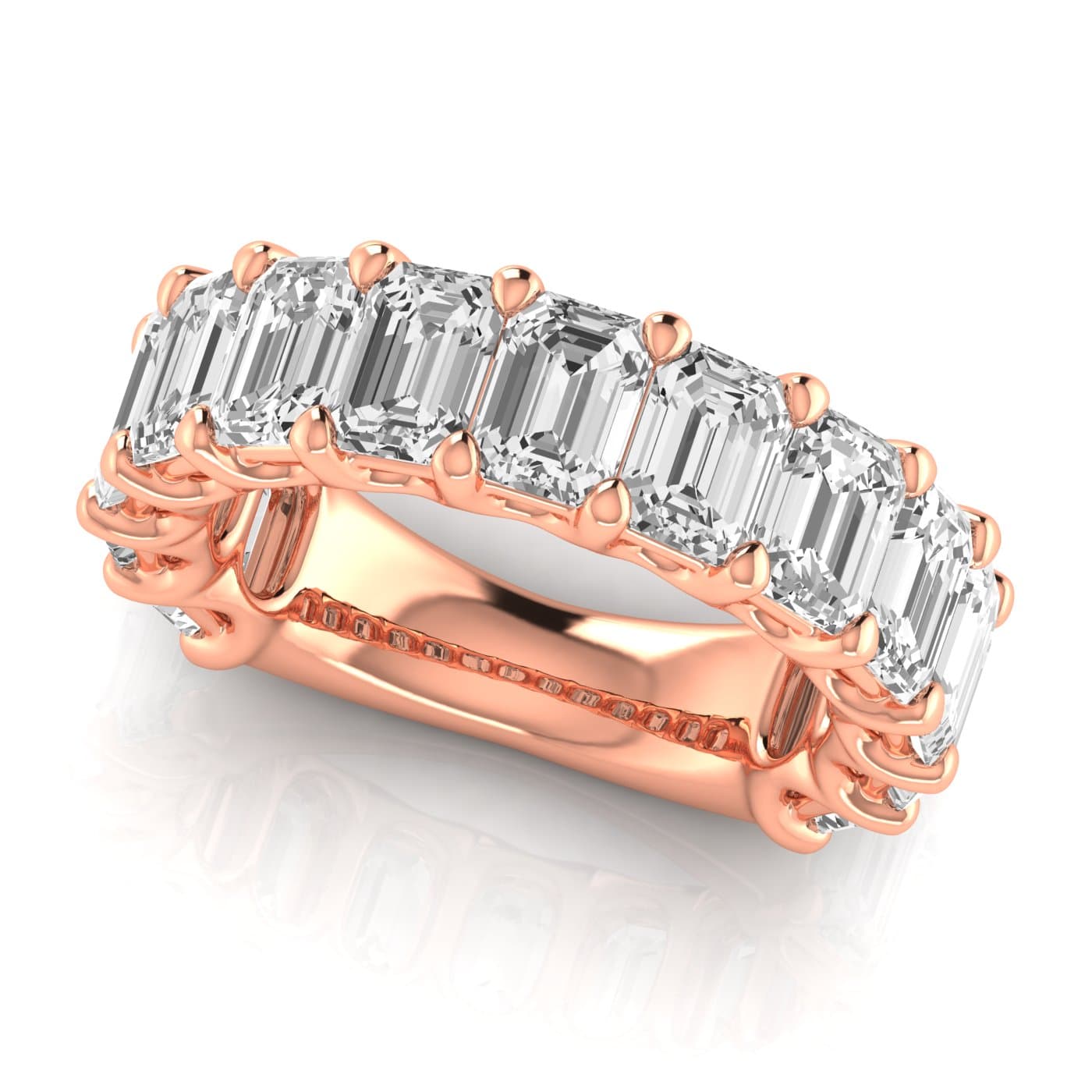 3/4 Spread Emerald Diamond Wedding Band (6 1/2 ct. tw.), On hand view in rose gold