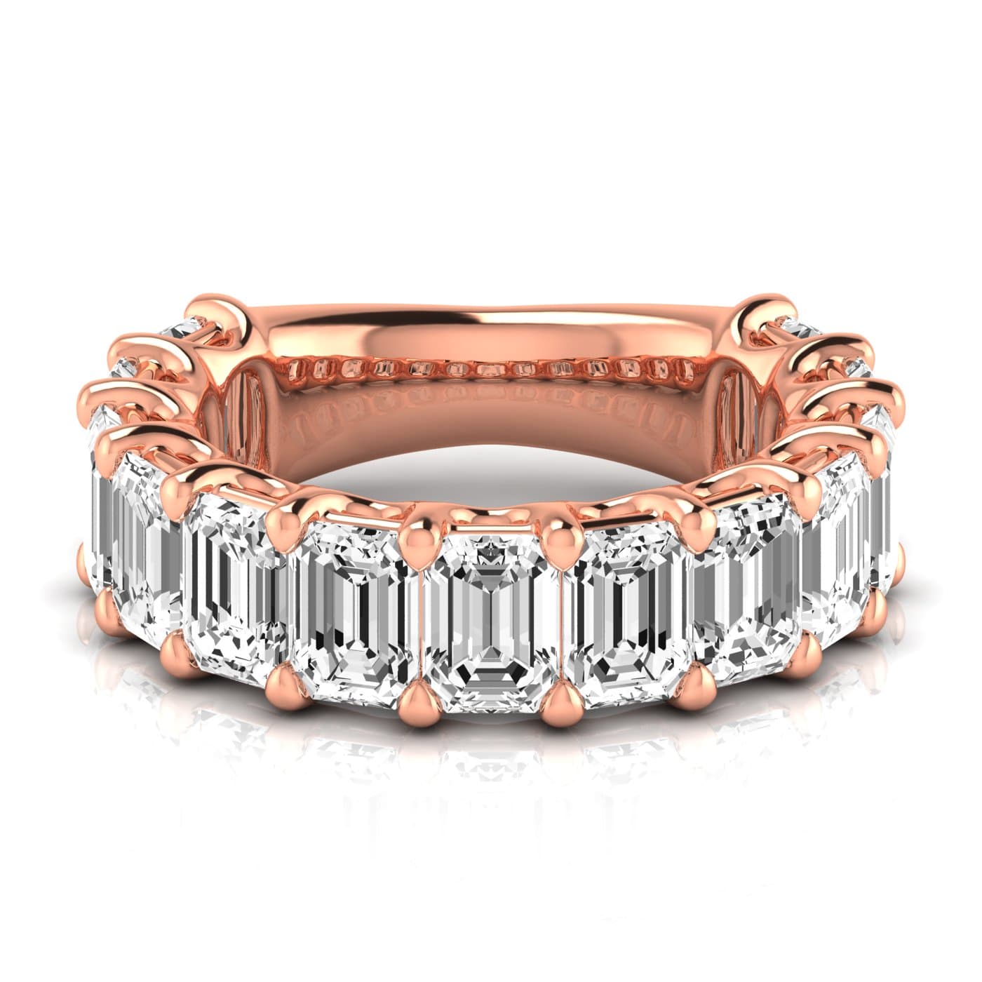 3/4 Spread Emerald Diamond Wedding Band (6 1/2 ct. tw.), Side view in rose gold