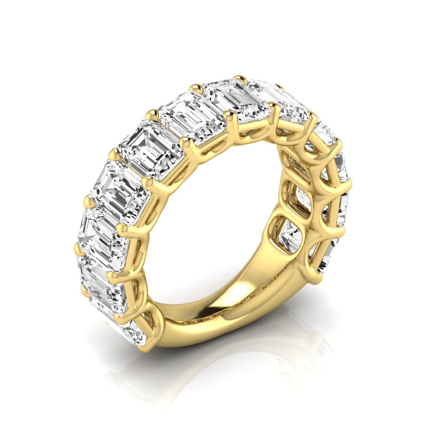 3/4 Spread Emerald Diamond Wedding Band (9 ct. tw.), Front view in yellow gold