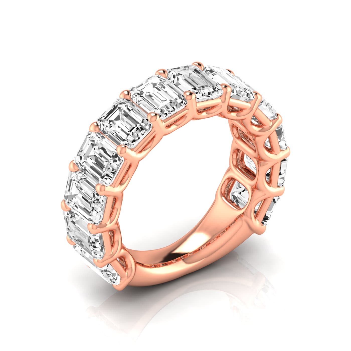 3/4 Spread Emerald Diamond Wedding Band (9 ct. tw.), Front view in rose gold