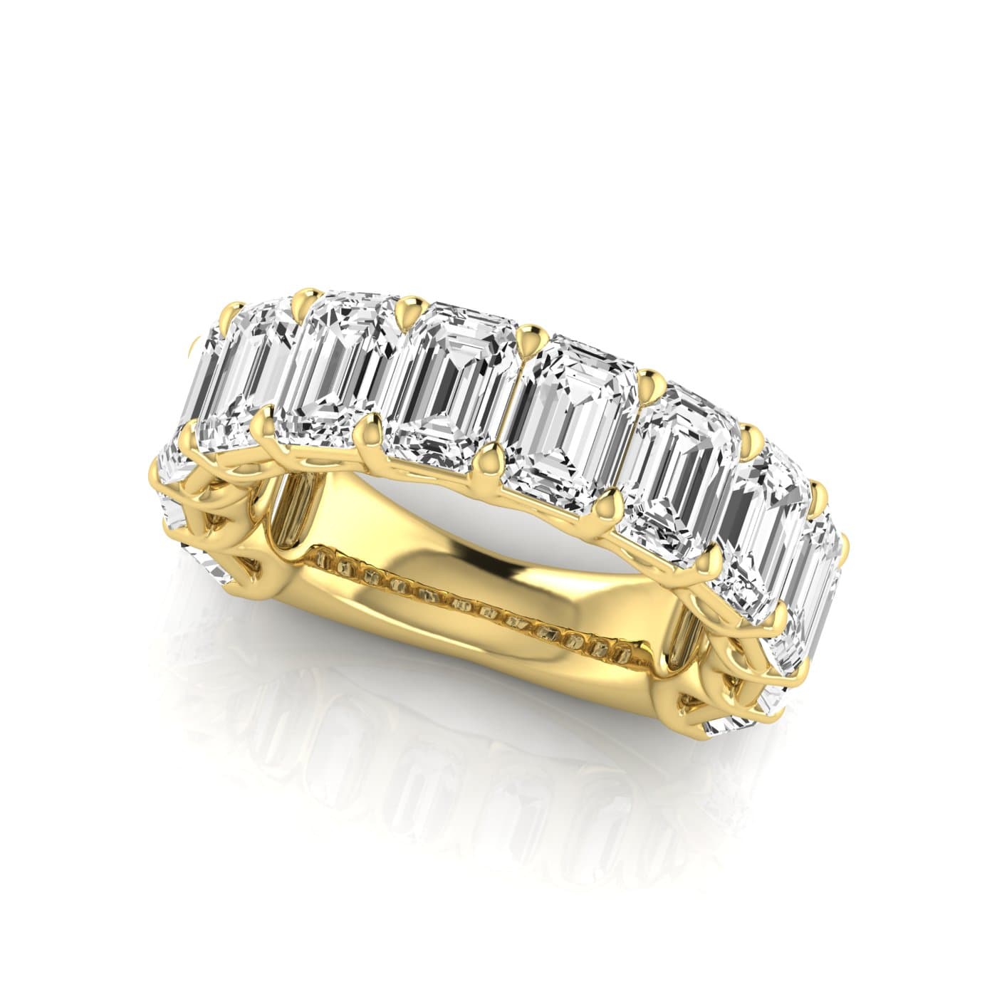 3/4 Spread Emerald Diamond Wedding Band (9 ct. tw.), On hand view in yellow gold