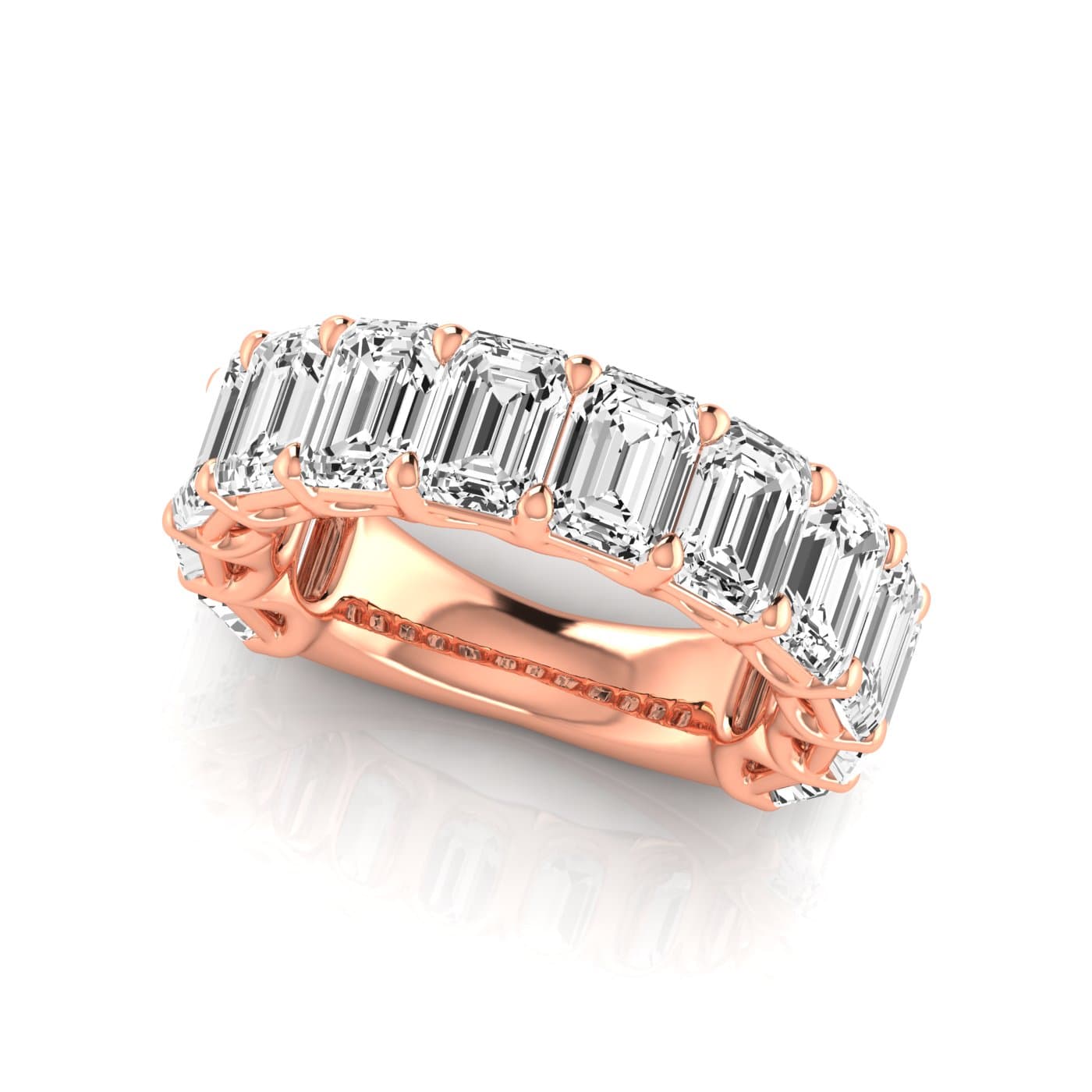 3/4 Spread Emerald Diamond Wedding Band (9 ct. tw.), On hand view in rose gold