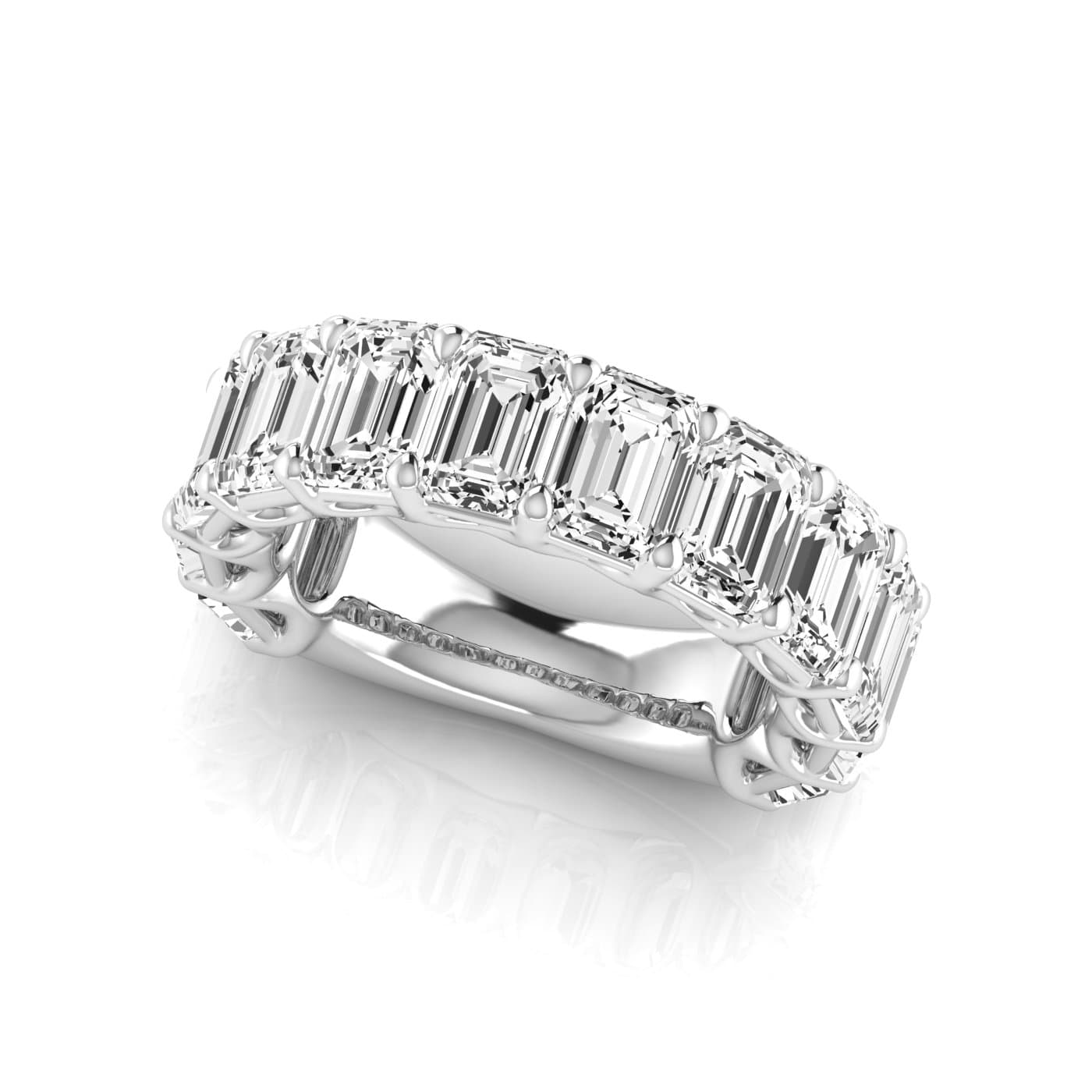 3/4 Spread Emerald Diamond Wedding Band (9 ct. tw.), On hand view in white gold or platinum