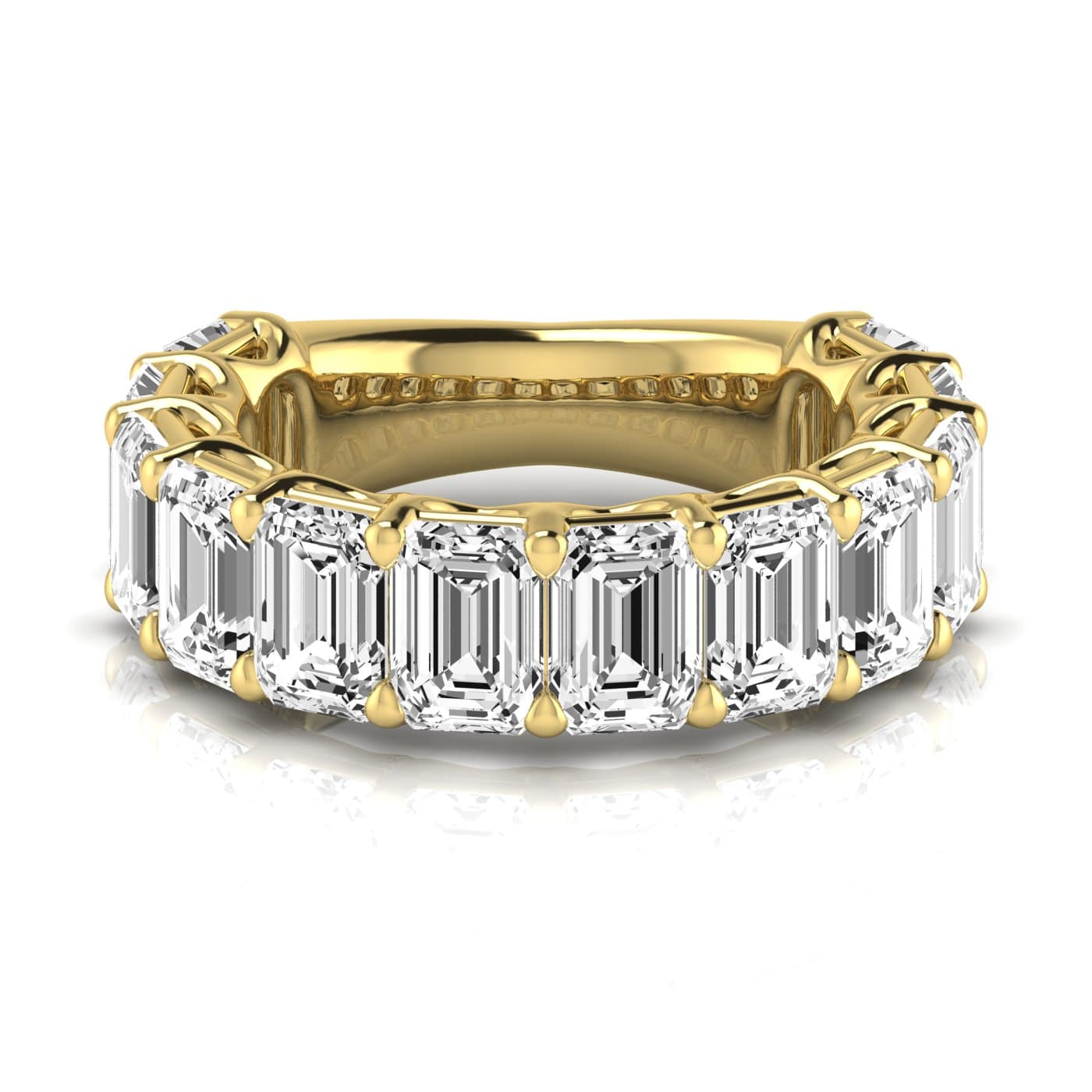 3/4 Spread Emerald Diamond Wedding Band (9 ct. tw.), Side view in yellow gold