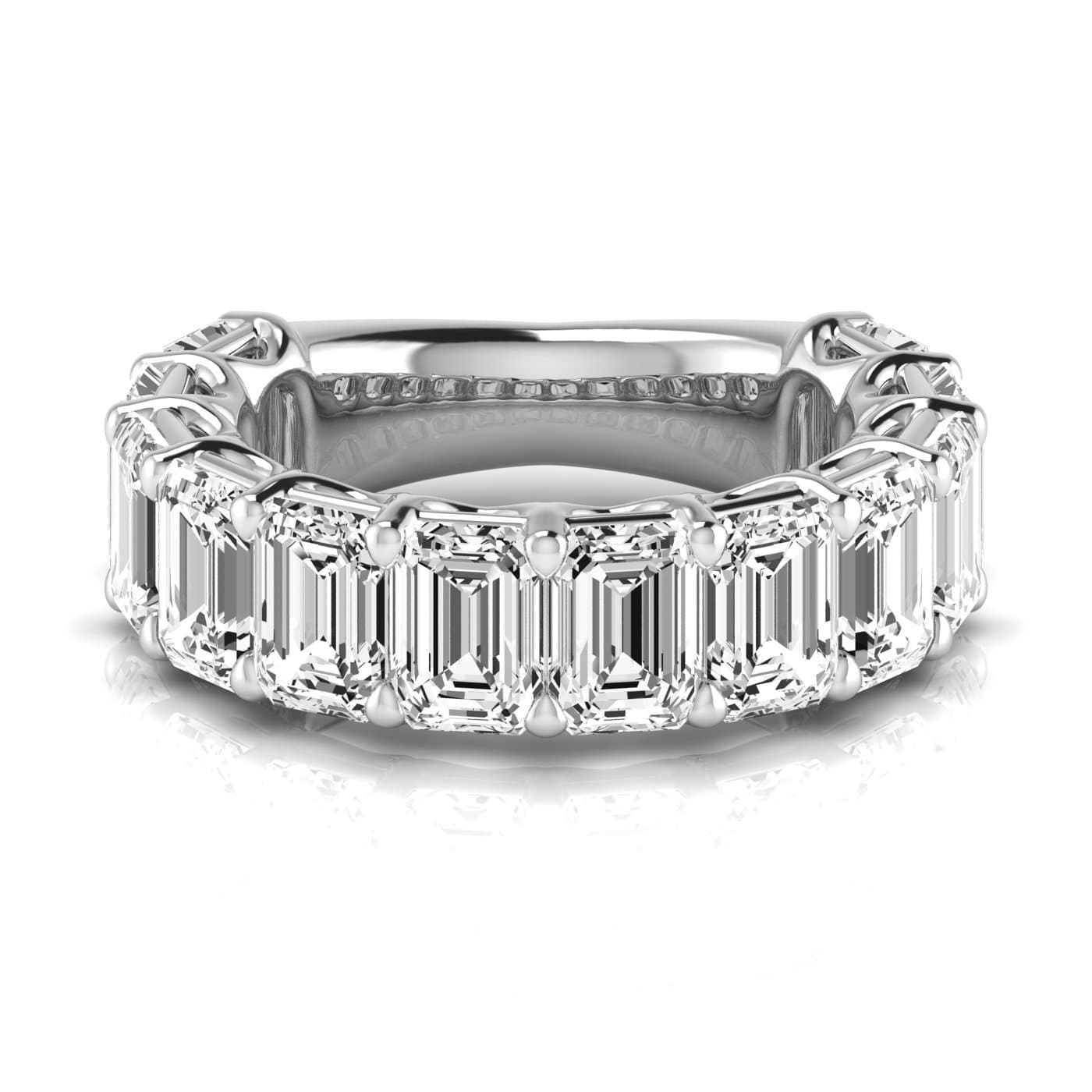 3/4 Spread Emerald Diamond Wedding Band (9 ct. tw.), Side view in white gold or platinum