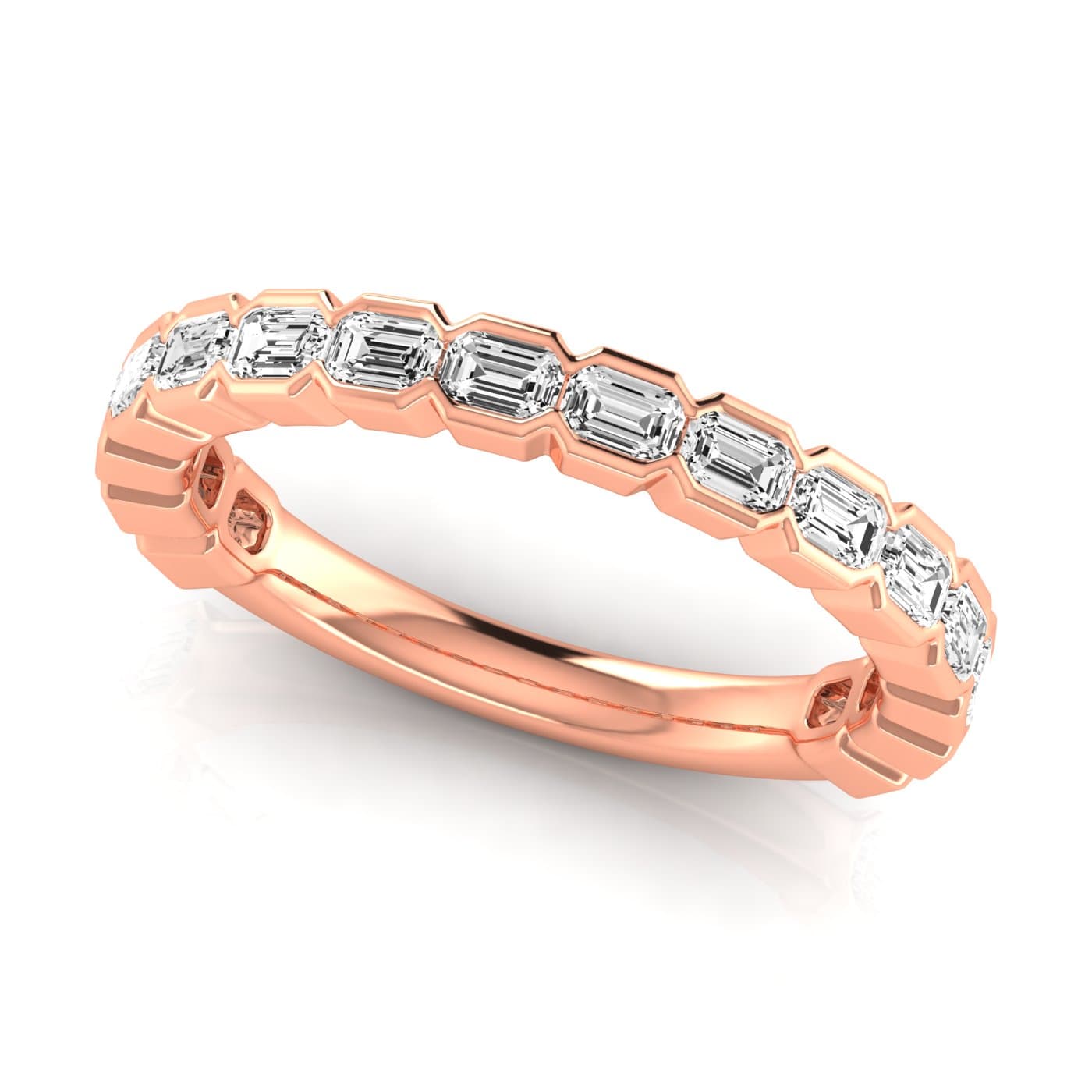 3/4 Spread Emerald Diamond Wedding Band (1.44 ct. tw.), On hand view in rose gold