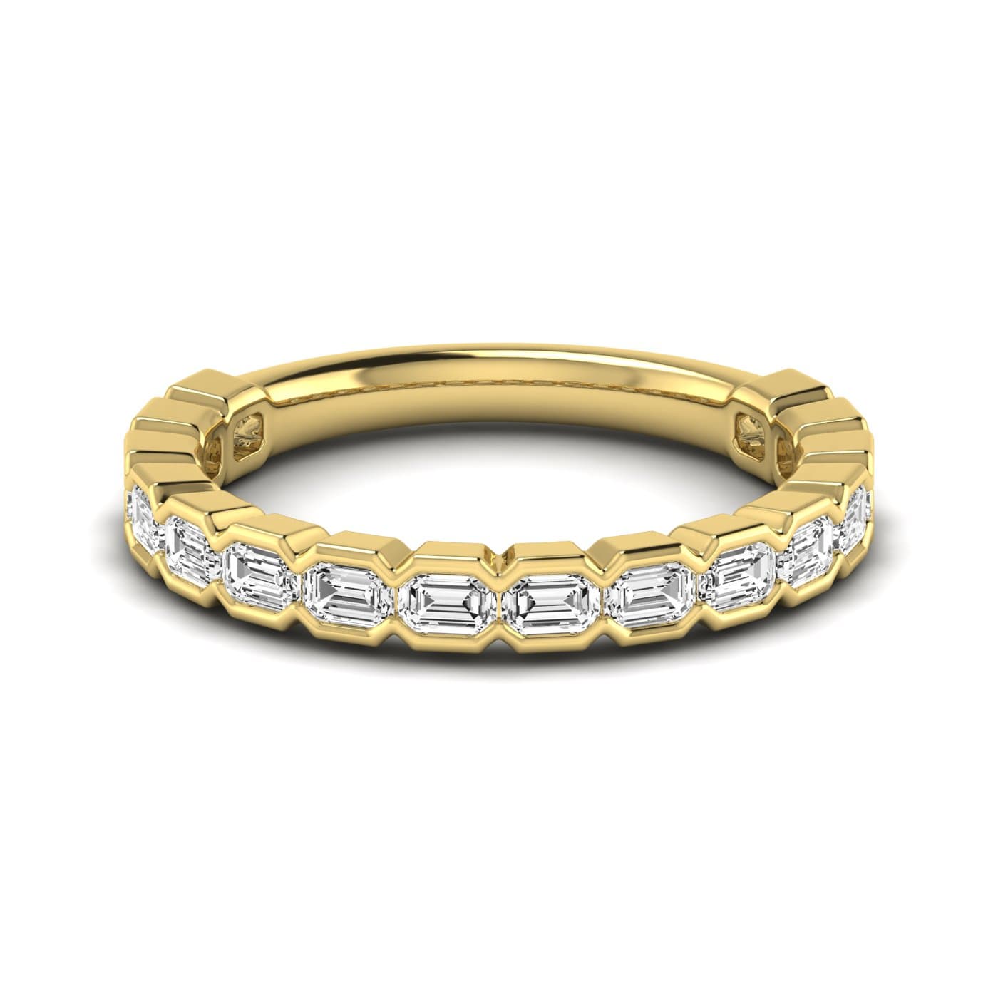 3/4 Spread Emerald Diamond Wedding Band (1.44 ct. tw.), Side view in yellow gold