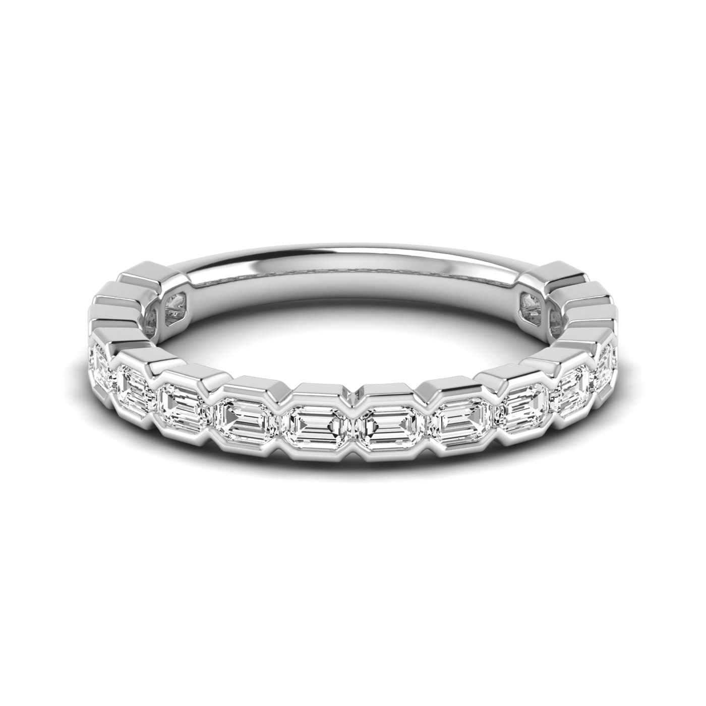 3/4 Spread Emerald Diamond Wedding Band (1.44 ct. tw.), Side view in white gold or platinum
