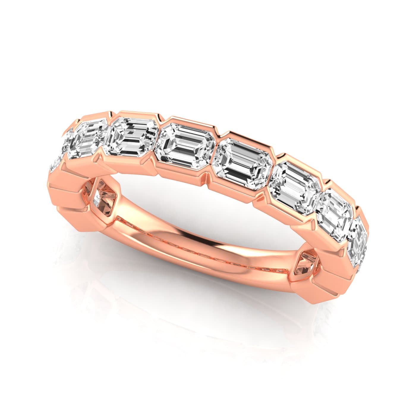 3/4 Spread Emerald Diamond Wedding Band (3 ct. tw.), On hand view in rose gold