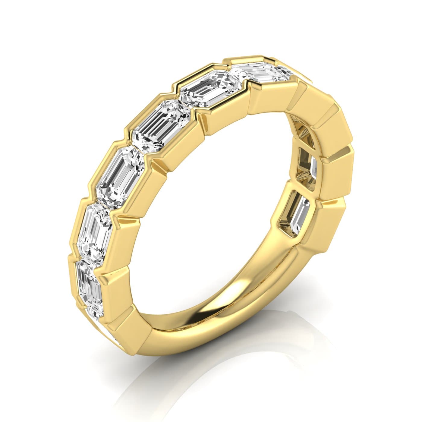 3/4 Spread Emerald Diamond Wedding Band (3 5/8 ct. tw.), Front view in yellow gold