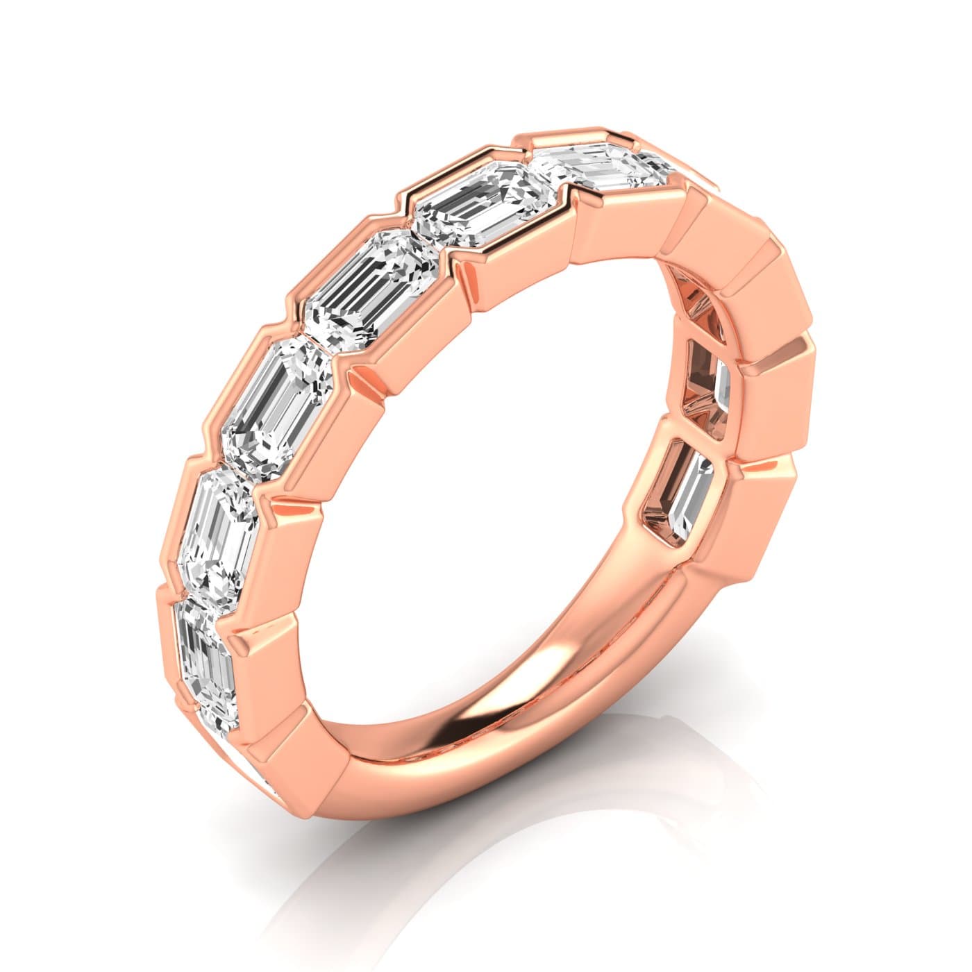3/4 Spread Emerald Diamond Wedding Band (3 5/8 ct. tw.), Front view in rose gold