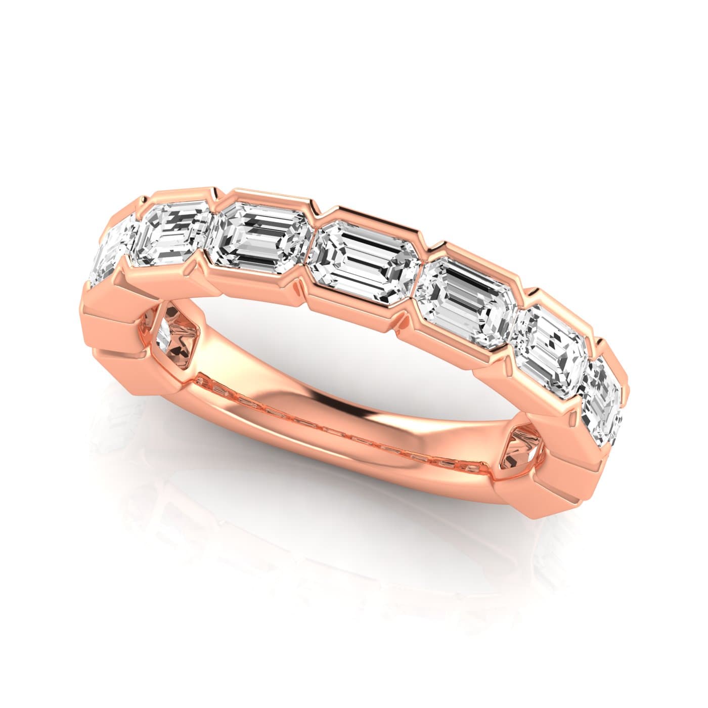 3/4 Spread Emerald Diamond Wedding Band (3 5/8 ct. tw.), On hand view in rose gold
