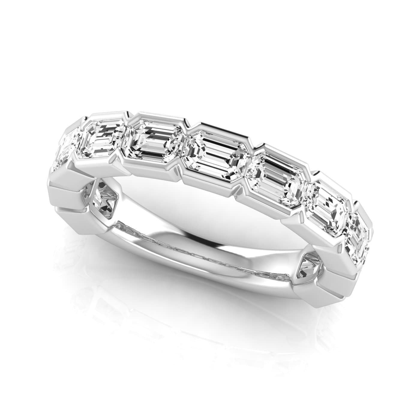 3/4 Spread Emerald Diamond Wedding Band (3 5/8 ct. tw.), On hand view in white gold or platinum