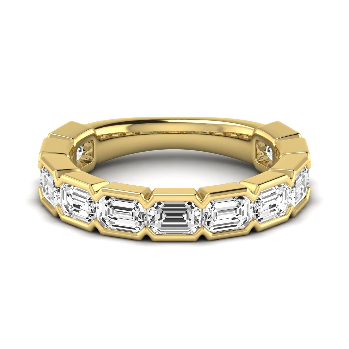 3/4 Spread Emerald Diamond Wedding Band (3 5/8 ct. tw.), Side view in yellow gold