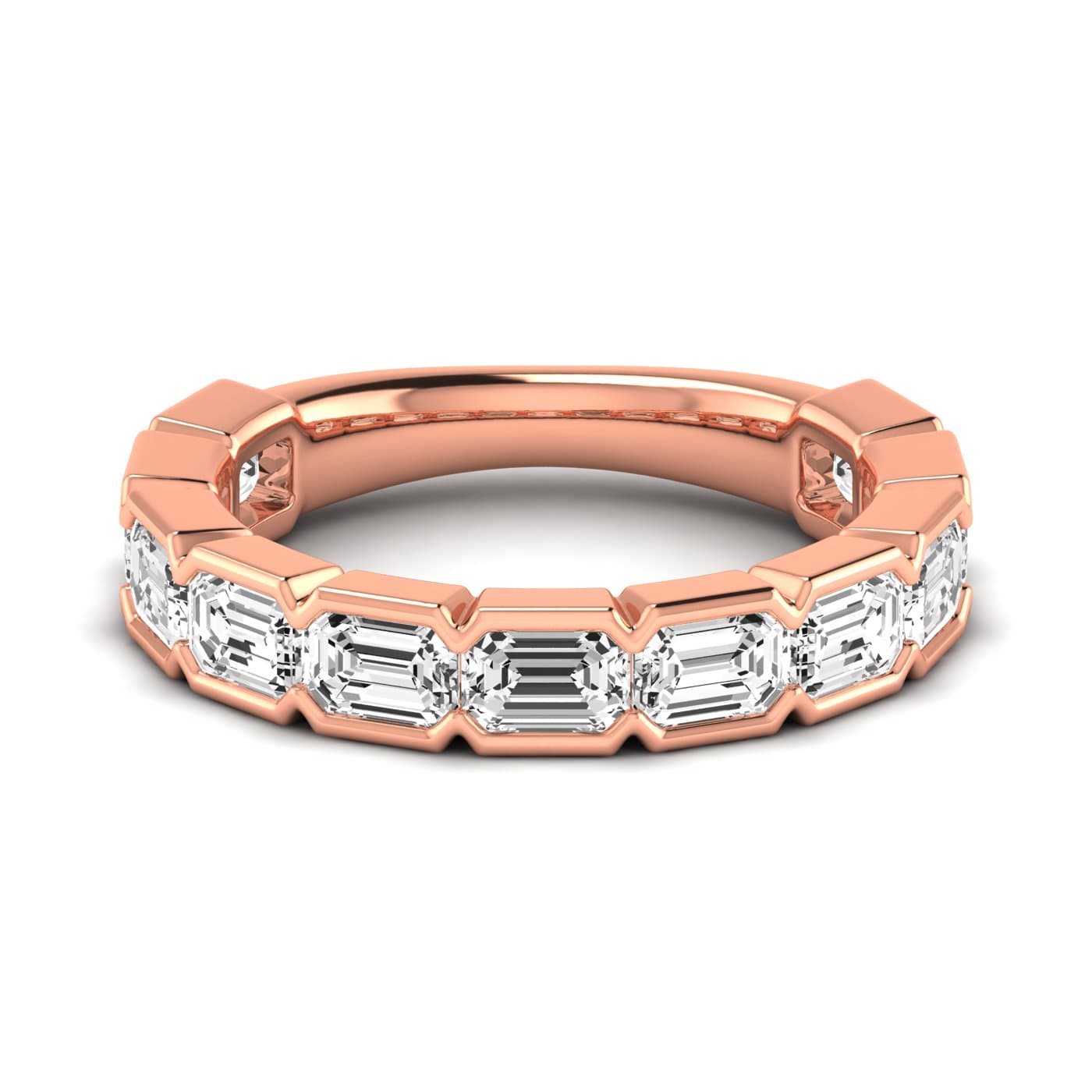 3/4 Spread Emerald Diamond Wedding Band (3 5/8 ct. tw.), Side view in rose gold