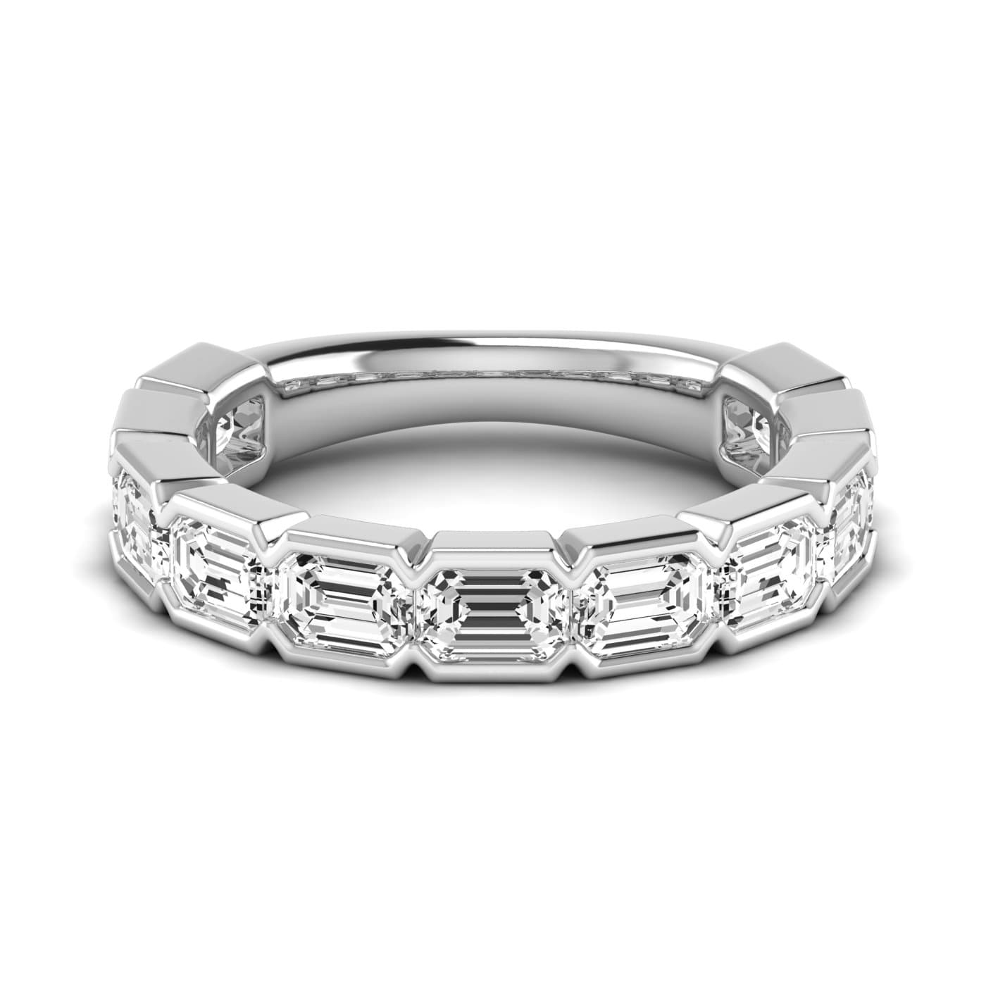 3/4 Spread Emerald Diamond Wedding Band (3 5/8 ct. tw.), Side view in white gold or platinum