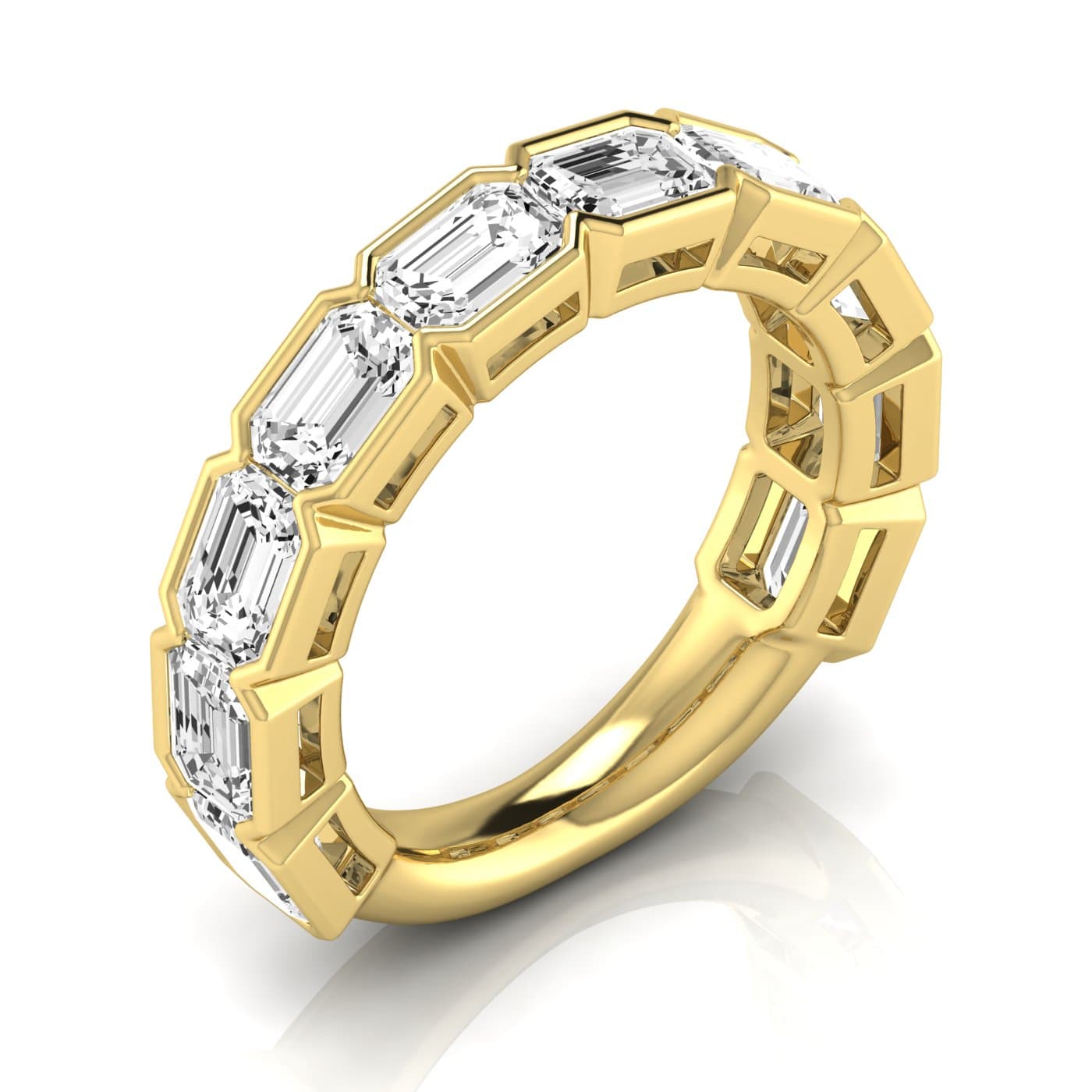 3/4 Spread Emerald Diamond Wedding Band (5 ct. tw.), Front view in yellow gold