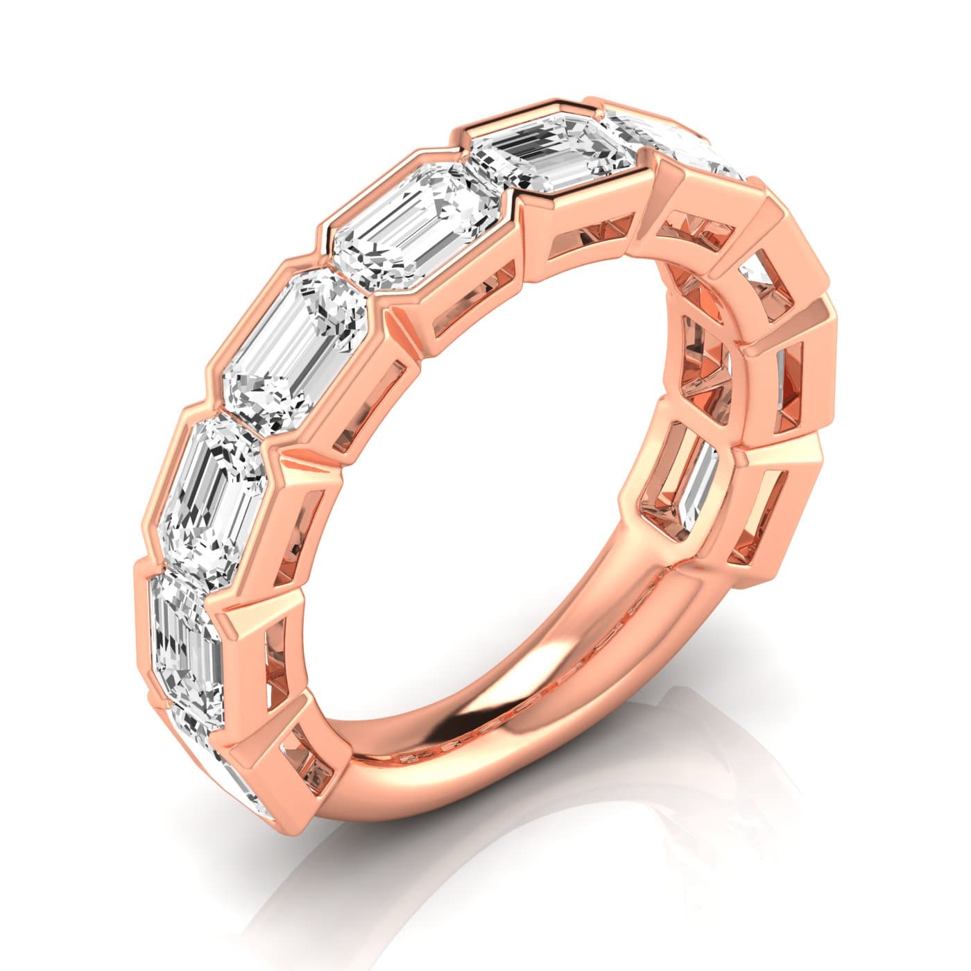 3/4 Spread Emerald Diamond Wedding Band (5 ct. tw.), Front view in rose gold