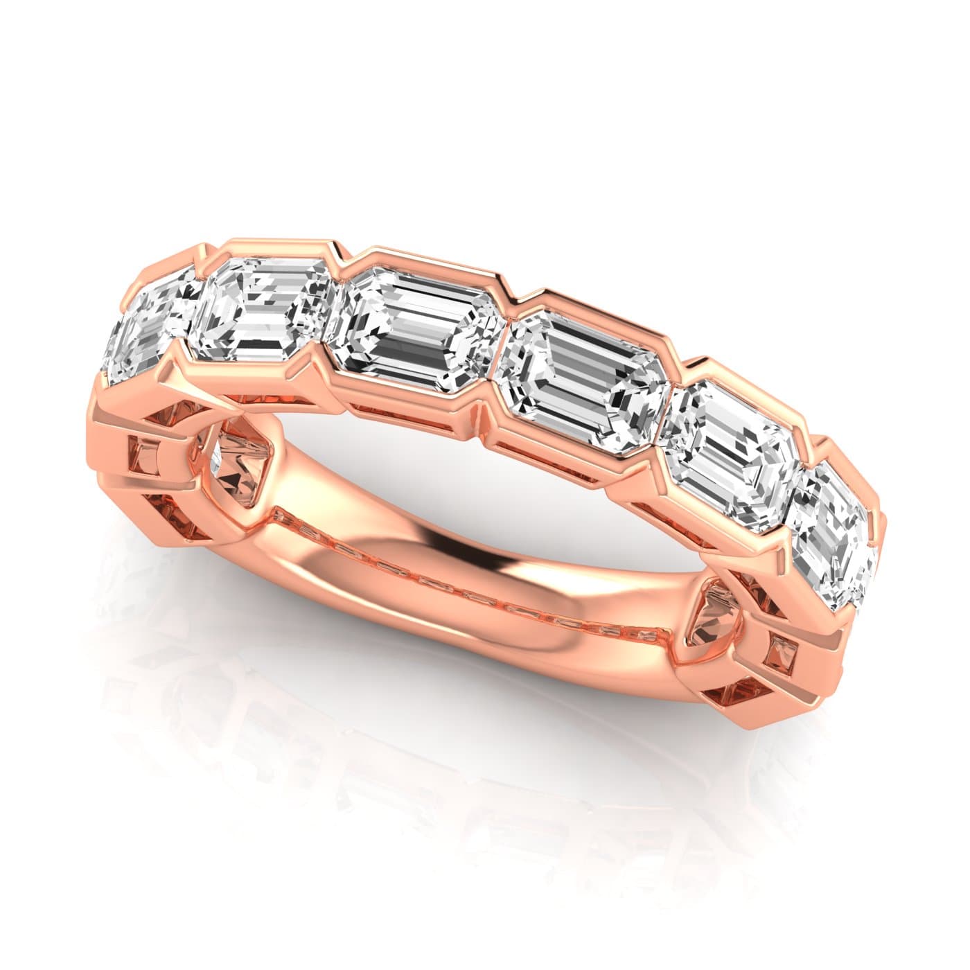 3/4 Spread Emerald Diamond Wedding Band (5 ct. tw.), On hand view in rose gold
