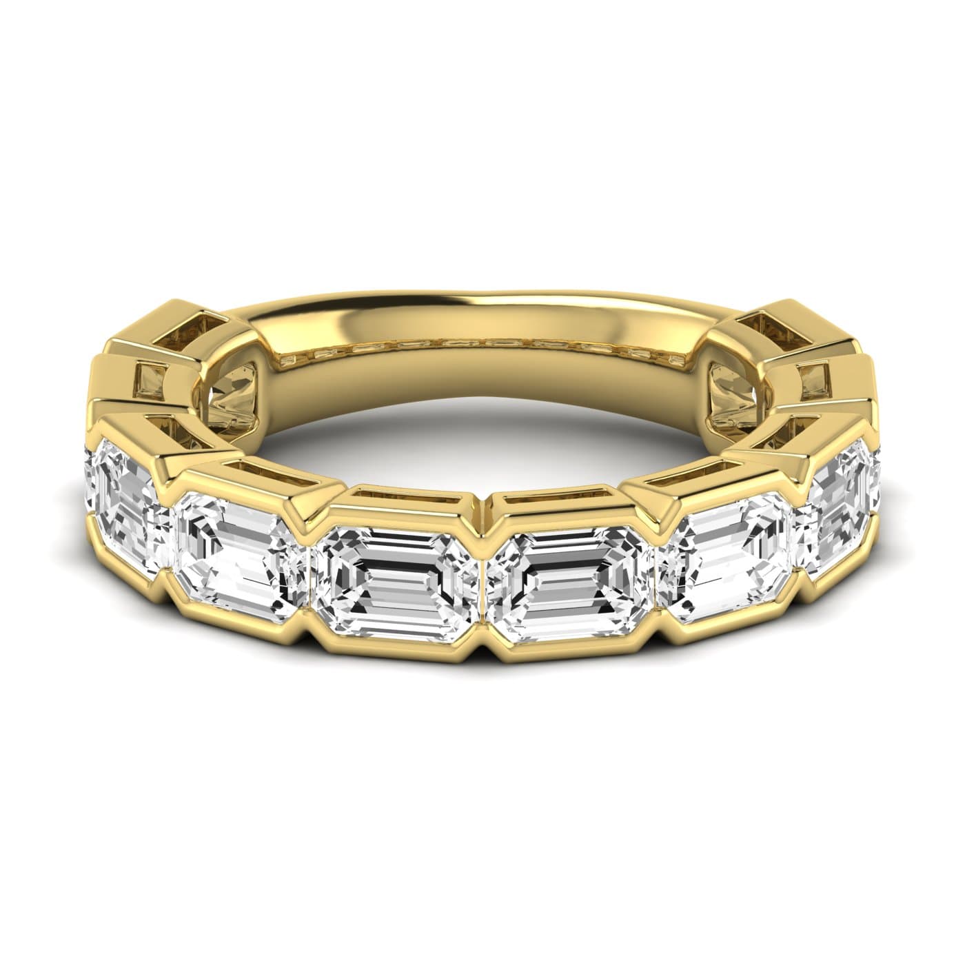 3/4 Spread Emerald Diamond Wedding Band (5 ct. tw.), Side view in yellow gold