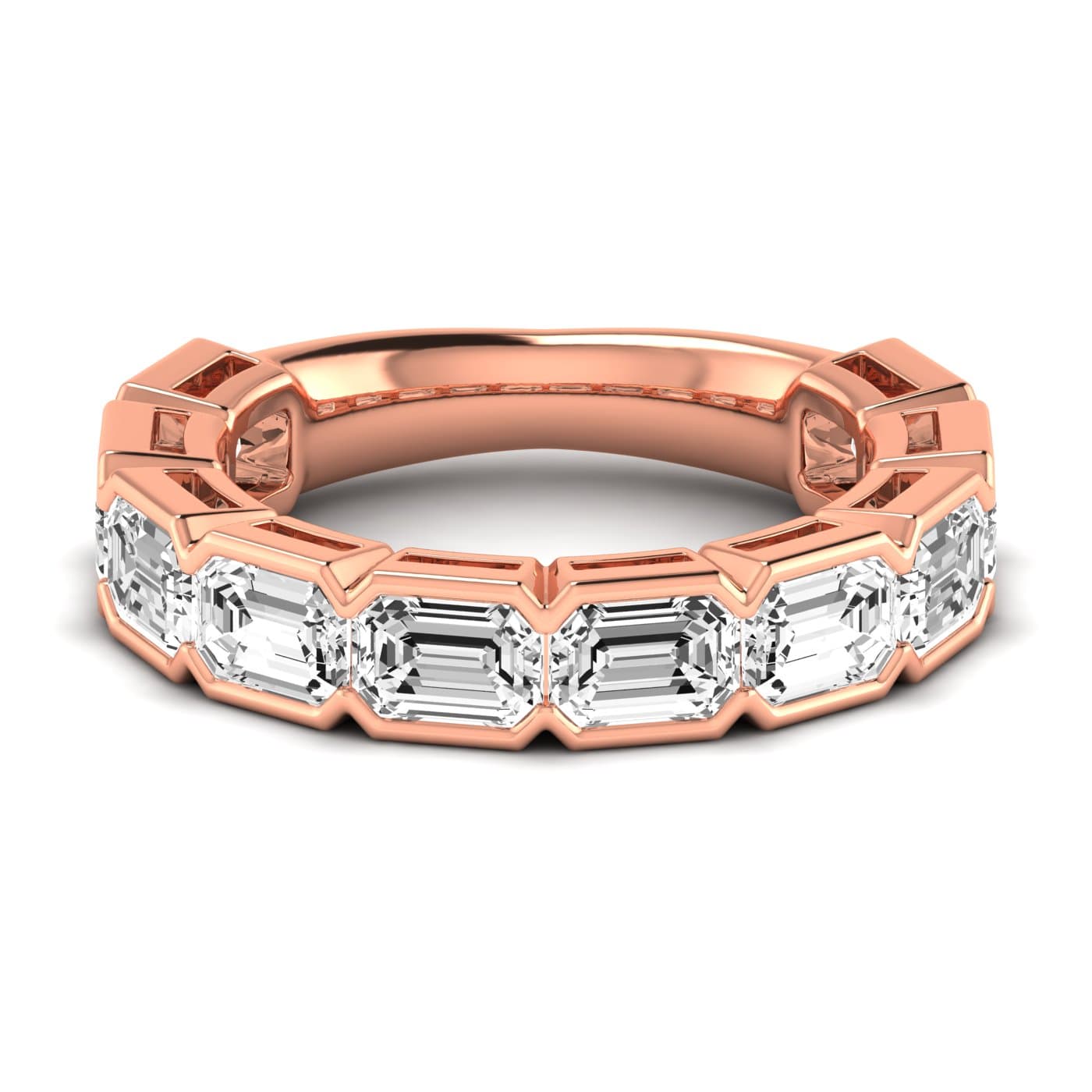 3/4 Spread Emerald Diamond Wedding Band (5 ct. tw.), Side view in rose gold
