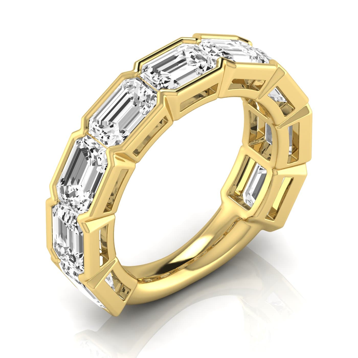 3/4 Spread Emerald Diamond Wedding Band (6 3/4 ct. tw.), Front view in yellow gold