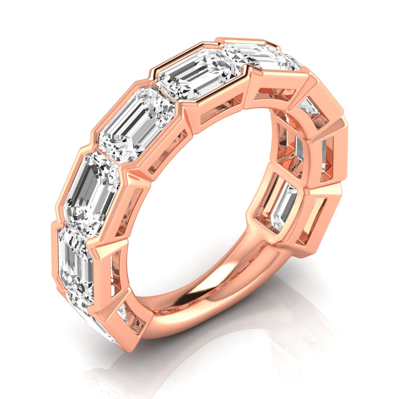 3/4 Spread Emerald Diamond Wedding Band (6 3/4 ct. tw.), Front view in rose gold