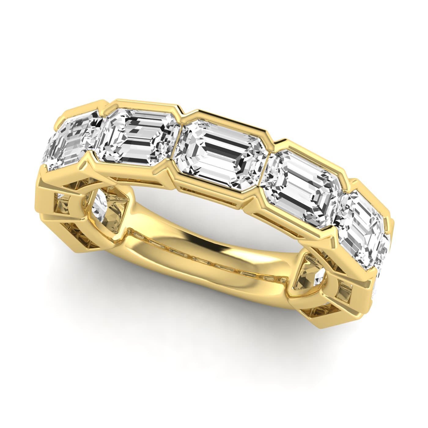 3/4 Spread Emerald Diamond Wedding Band (6 3/4 ct. tw.), On hand view in yellow gold