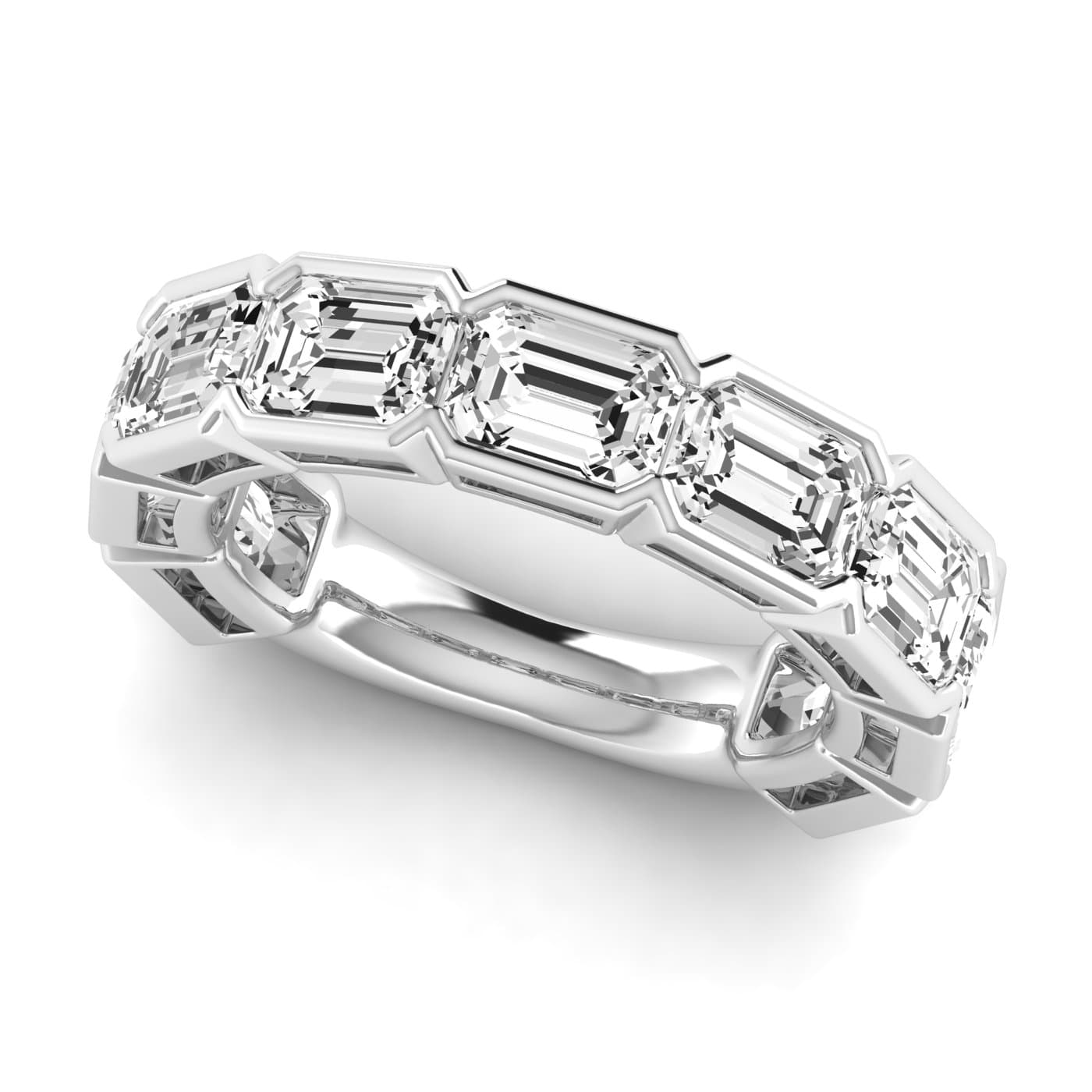 3/4 Spread Emerald Diamond Wedding Band (6 3/4 ct. tw.), On hand view in white gold or platinum