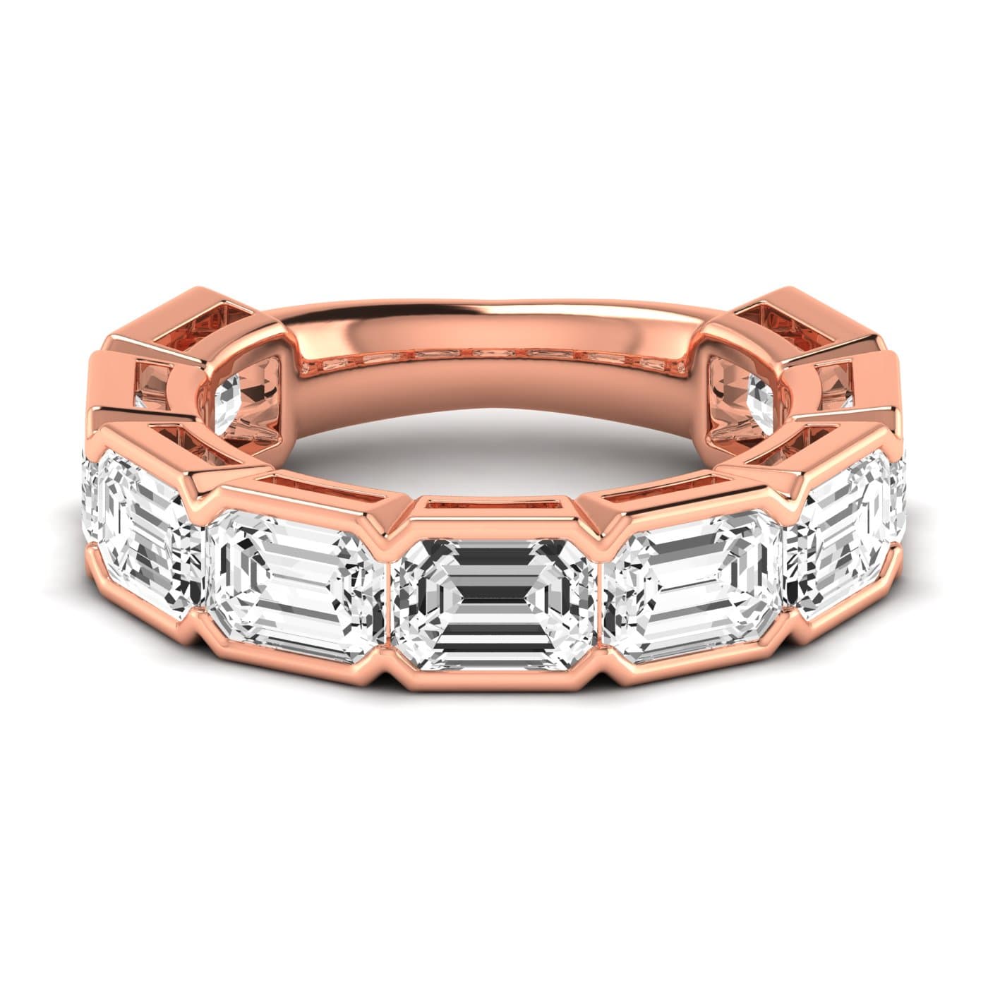 3/4 Spread Emerald Diamond Wedding Band (6 3/4 ct. tw.), Side view in rose gold