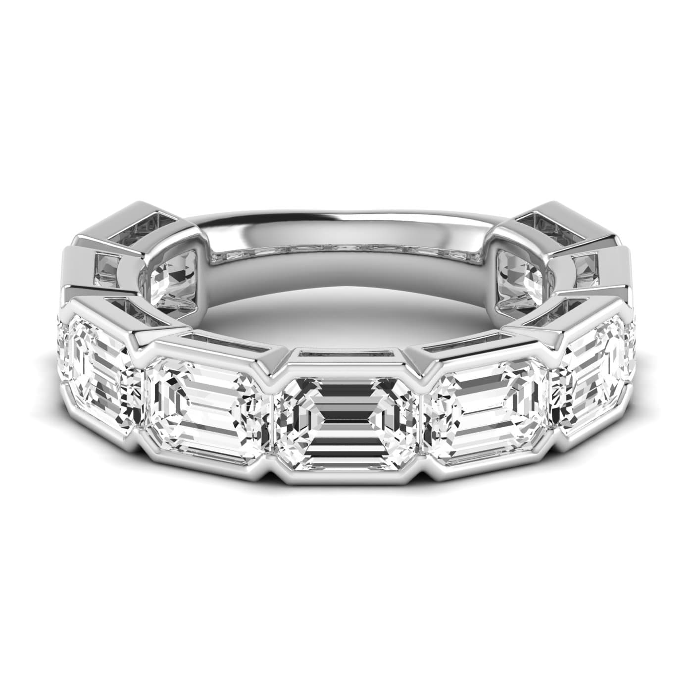 3/4 Spread Emerald Diamond Wedding Band (6 3/4 ct. tw.), Side view in white gold or platinum