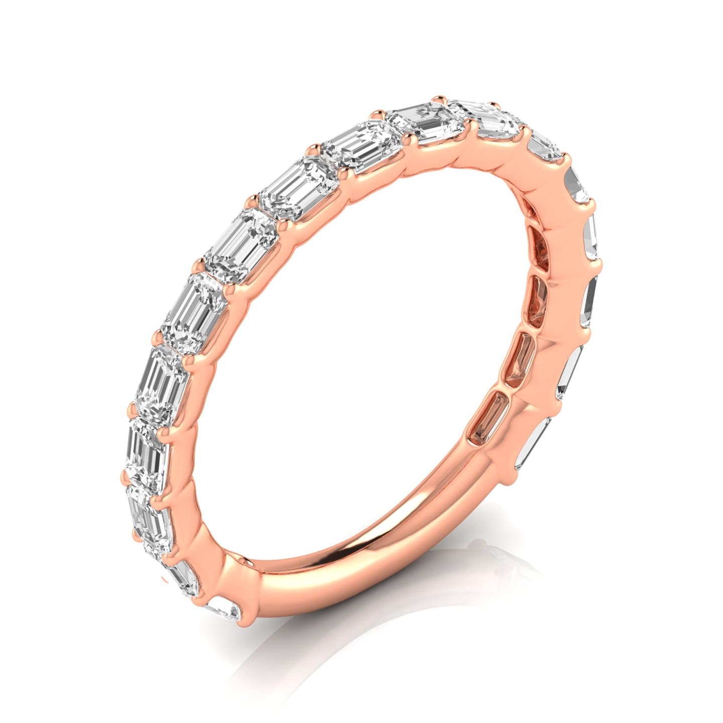 3/4 Spread Emerald Diamond Wedding Band (1.53 ct. tw.), Front view in rose gold